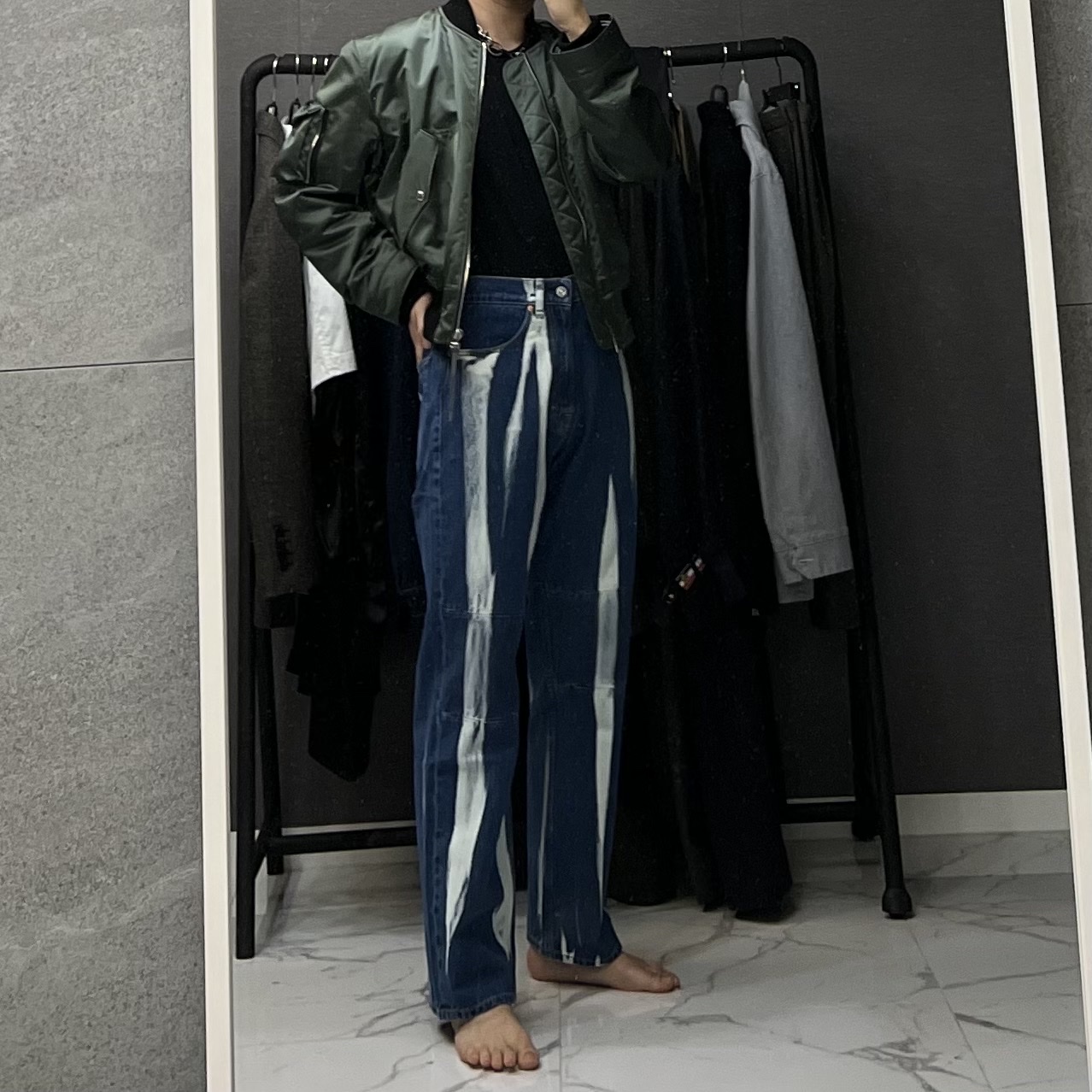 Our Legacy Extended Third Cut Glass Bleach Denim 착용 스타일