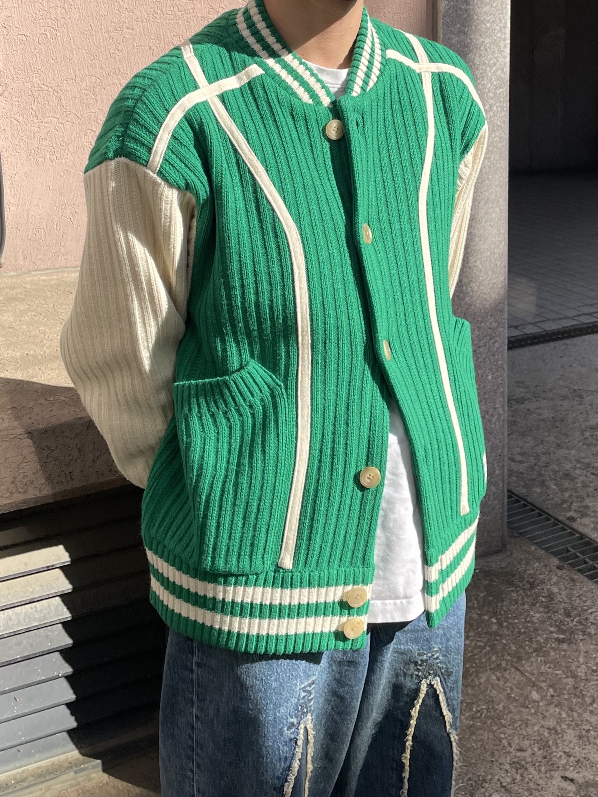 Ader Error Tomb Cardigan Green, (W) Our Legacy Full Cut Slash Denim 착용 스타일 - 2