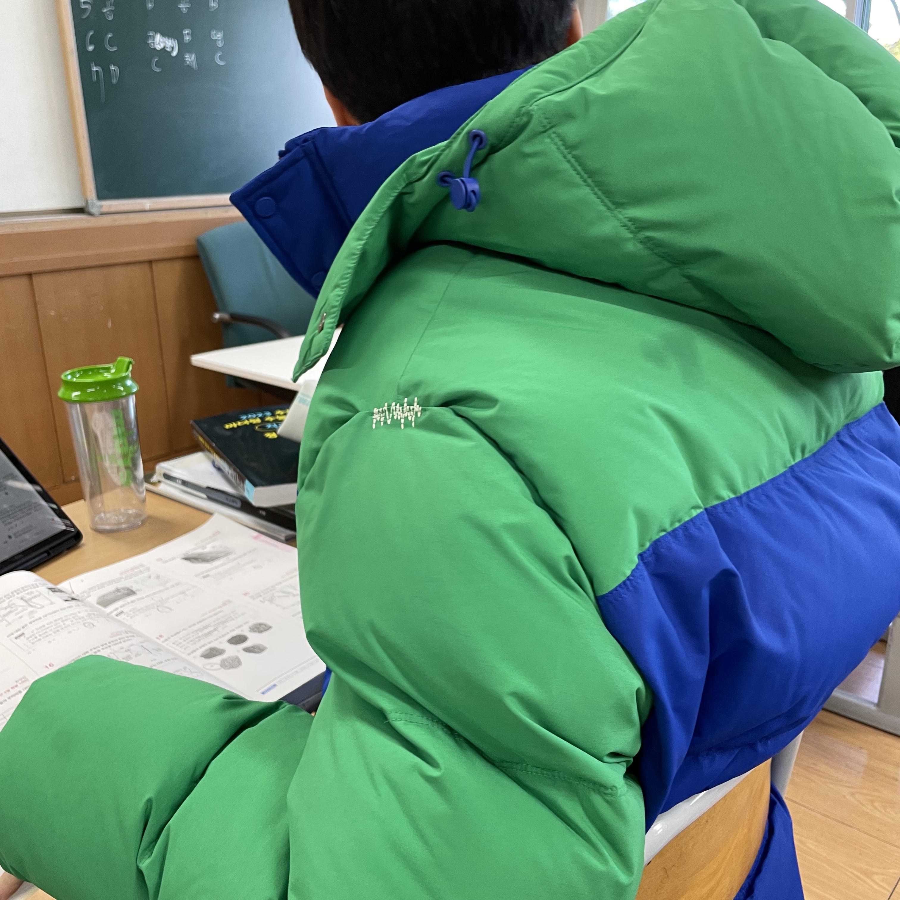 Zara x Ader Error Color Block Jacket Green Blue 착용 스타일 - 2