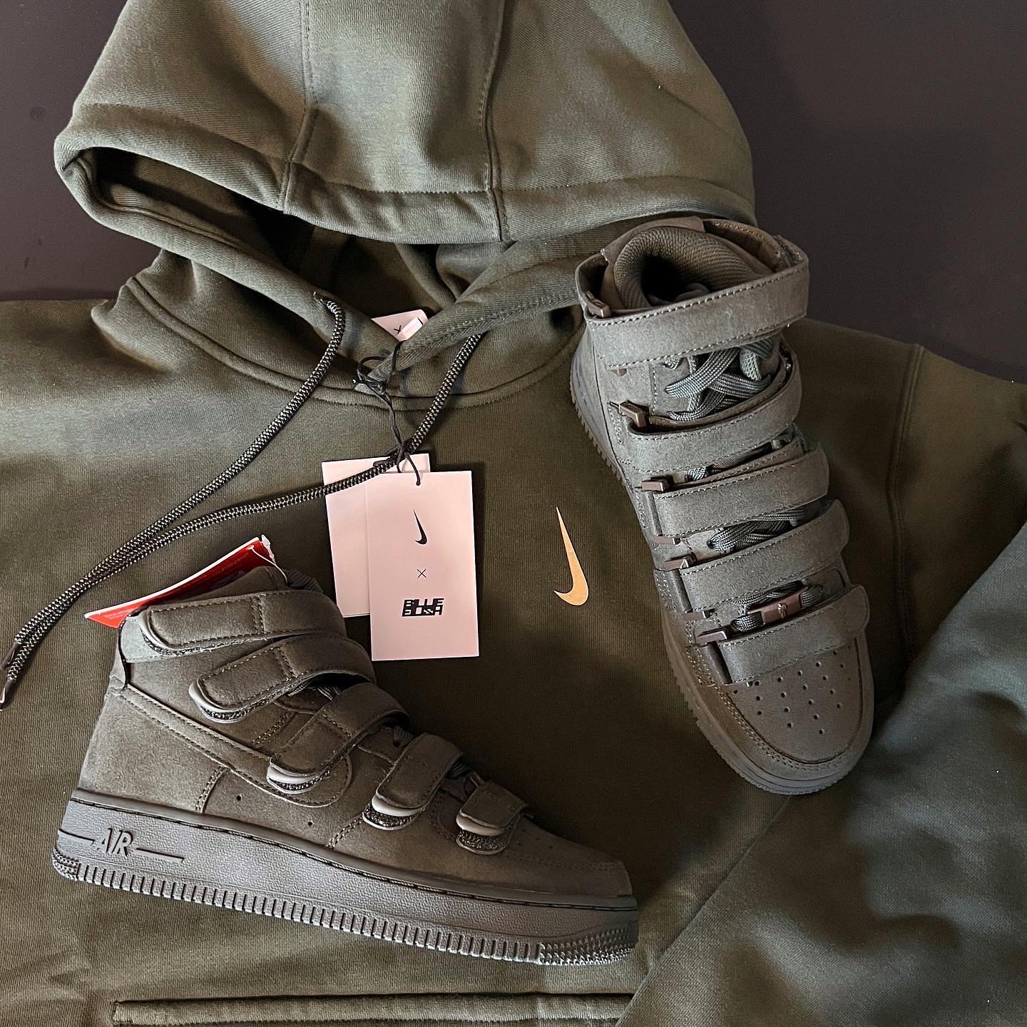 Nike x Billie Eilish NRG Fleece Hoodie Sequoia - Asia, Nike x Billie Eilish Air Force 1 High '07 SP Sequoia 착용 스타일 - 1