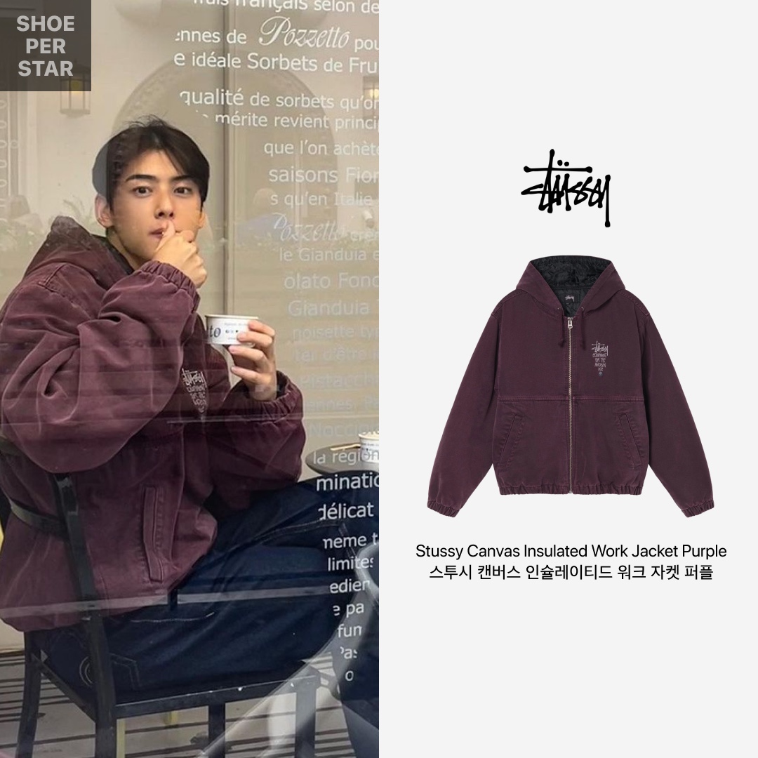 Stussy Canvas Insulated Work Jacket Purple 착용 스타일 - 1