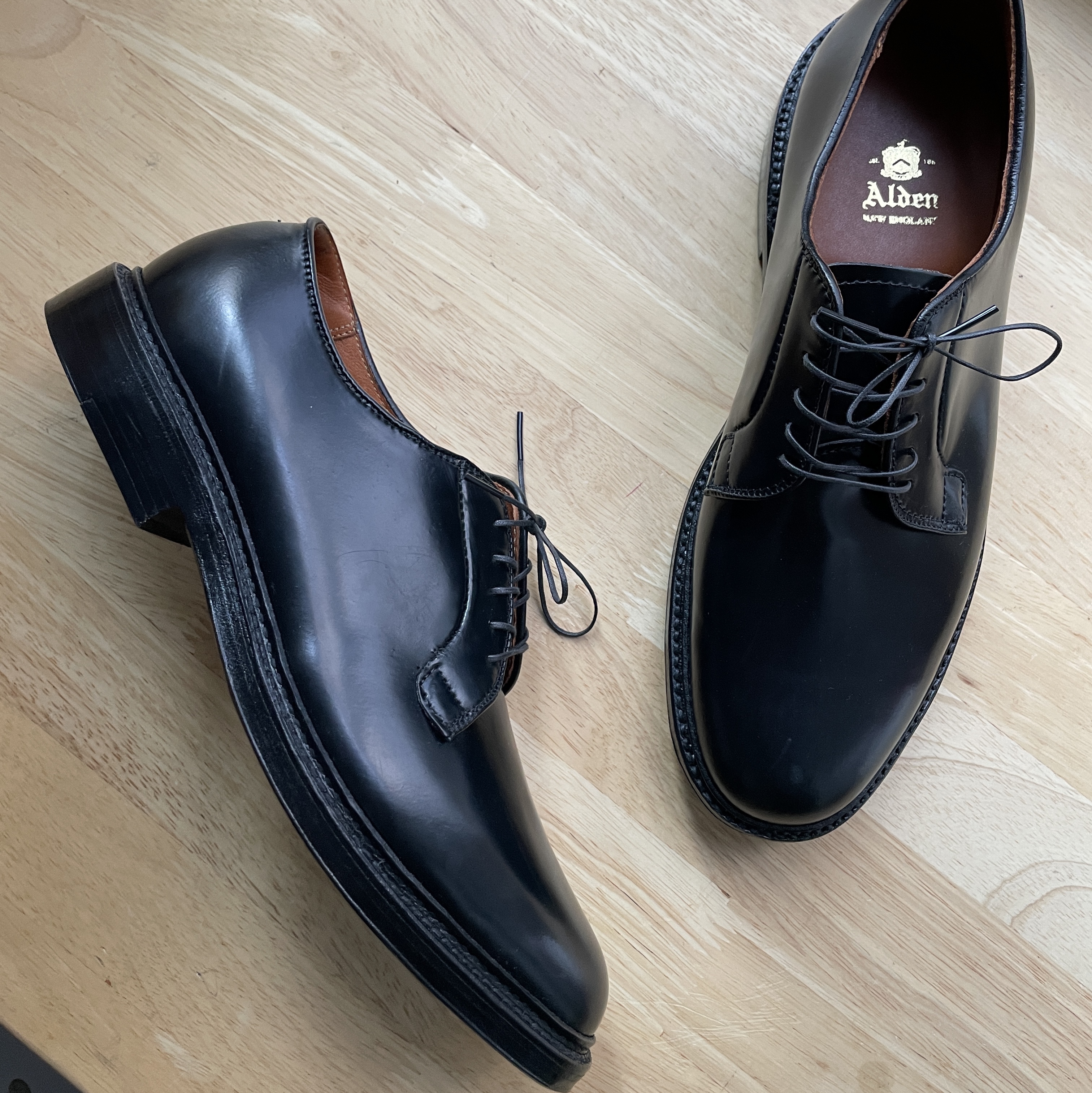 Alden 9901 Cordovan Plain Toe Blucher Oxford Black - D 착용 스타일 - 2