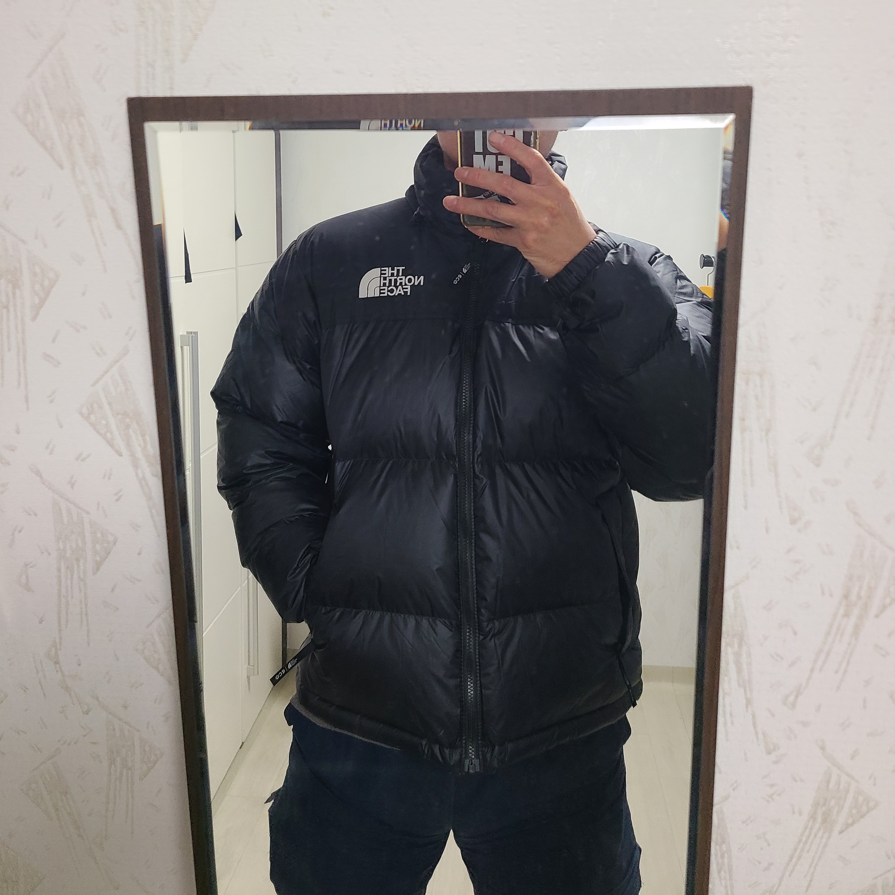 The North Face 1996 Eco Nuptse Jacket Black 착용 스타일