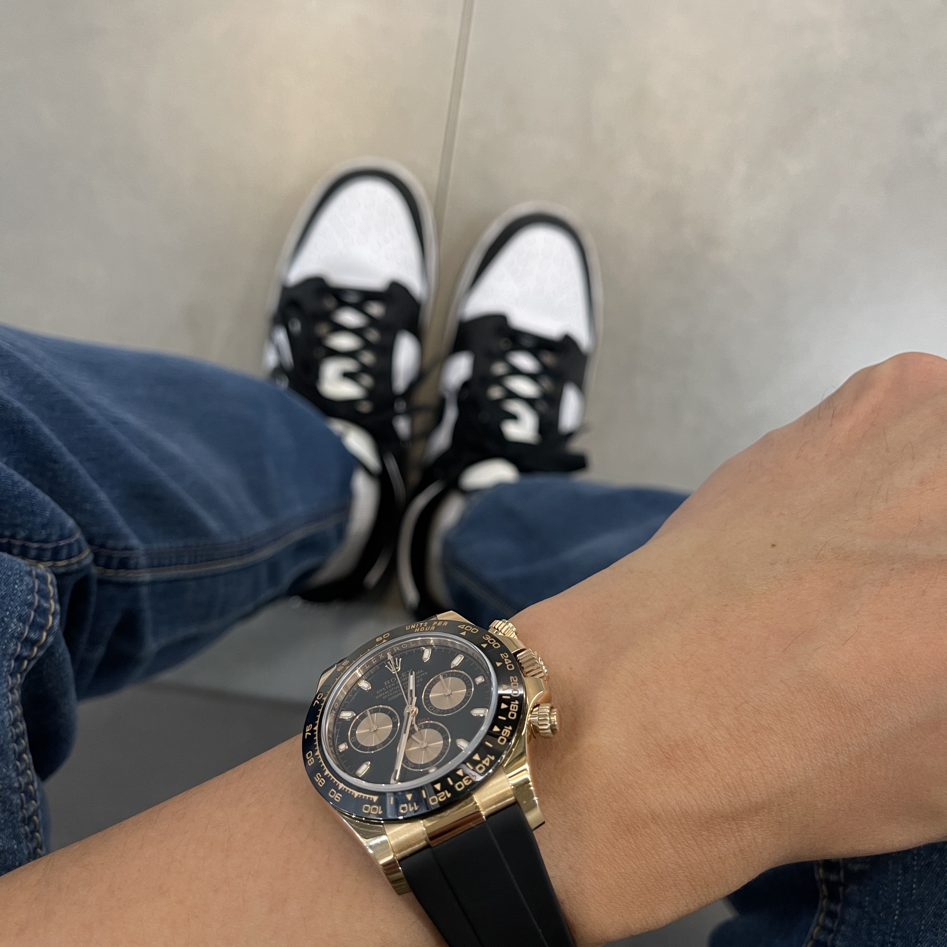 Nike Dunk Low Retro Black, Rolex Cosmograph Daytona 40mm 116515LN Black Pink Oysterflex 착용 스타일