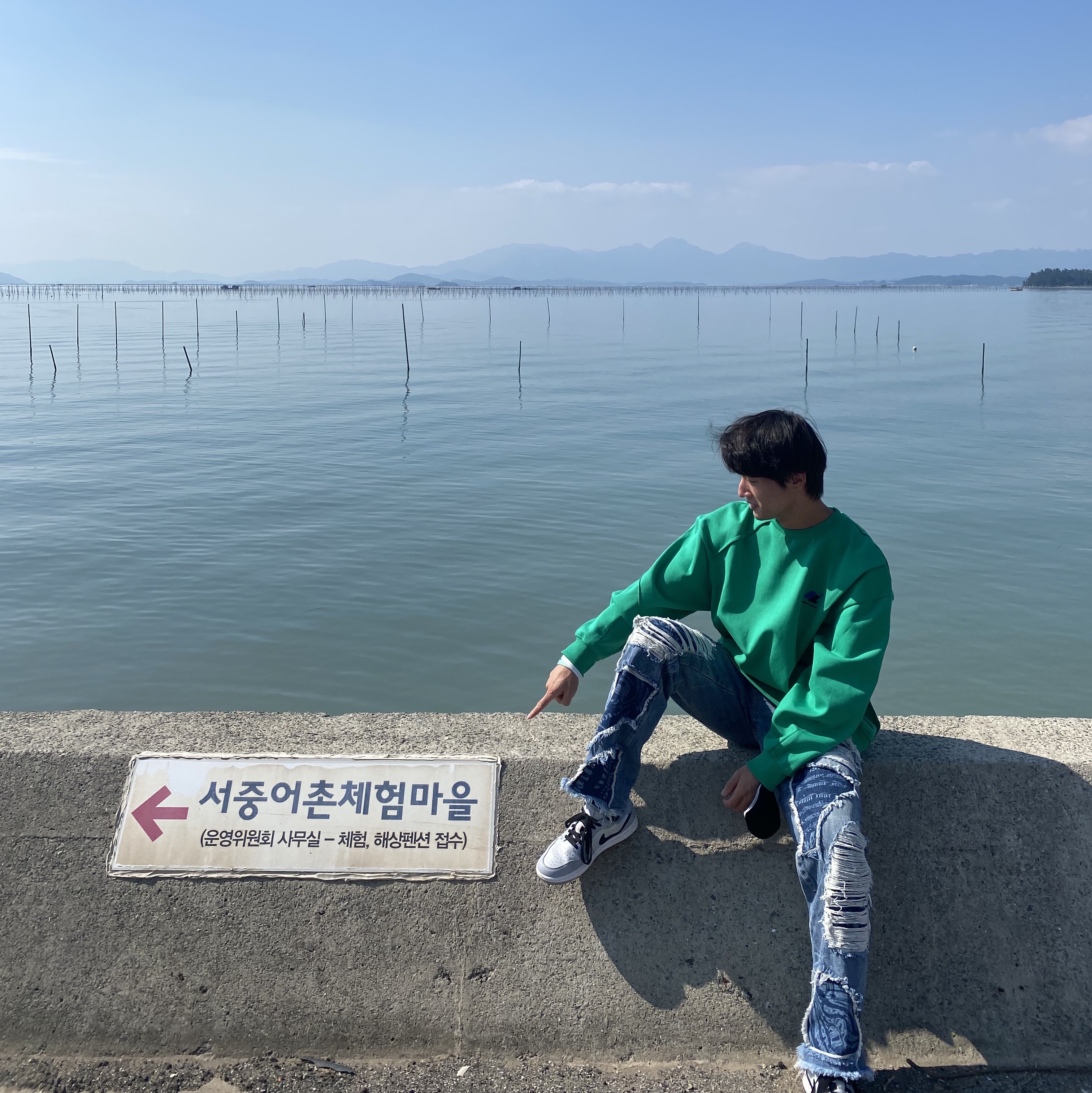 Jordan 1 Low Golf Wolf Grey, Zara x Ader Error Oversize Sweatshirt Green 착용 스타일 - 2