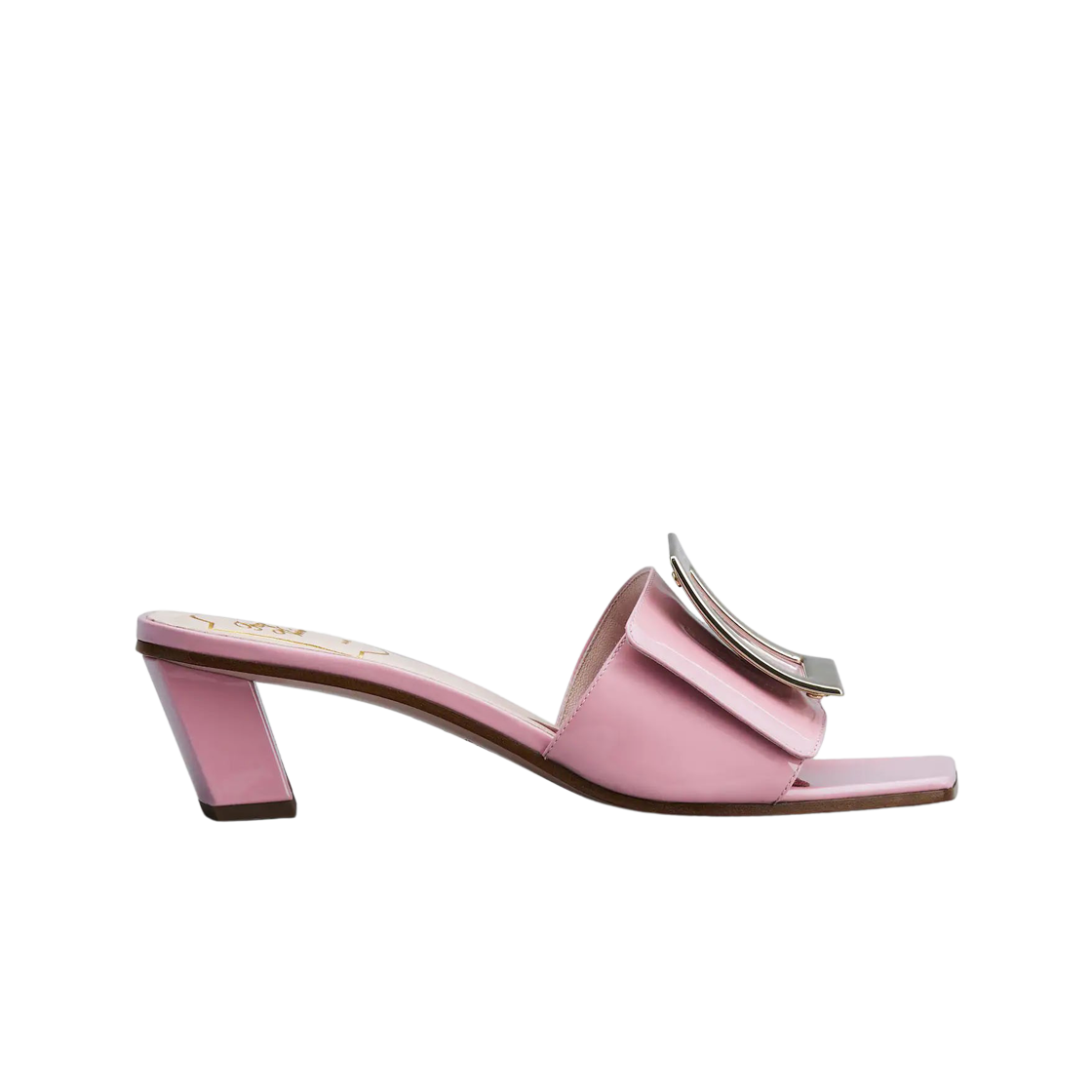 (W) 로저 비비에 러브 메탈 버클 뮬 페이턴트 레더 핑크((W) Roger Vivier Love Metal Buckle Mules in Patent Leather Pink) - 1