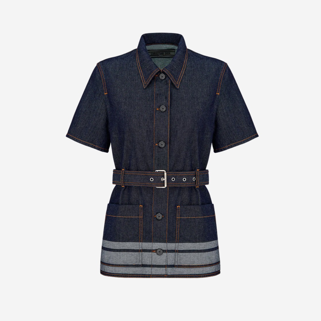 (W) Dior Lightweight Cotton Denim Couture Short Sleeved Belted Jacket Deep Blue 상세 이미지 1