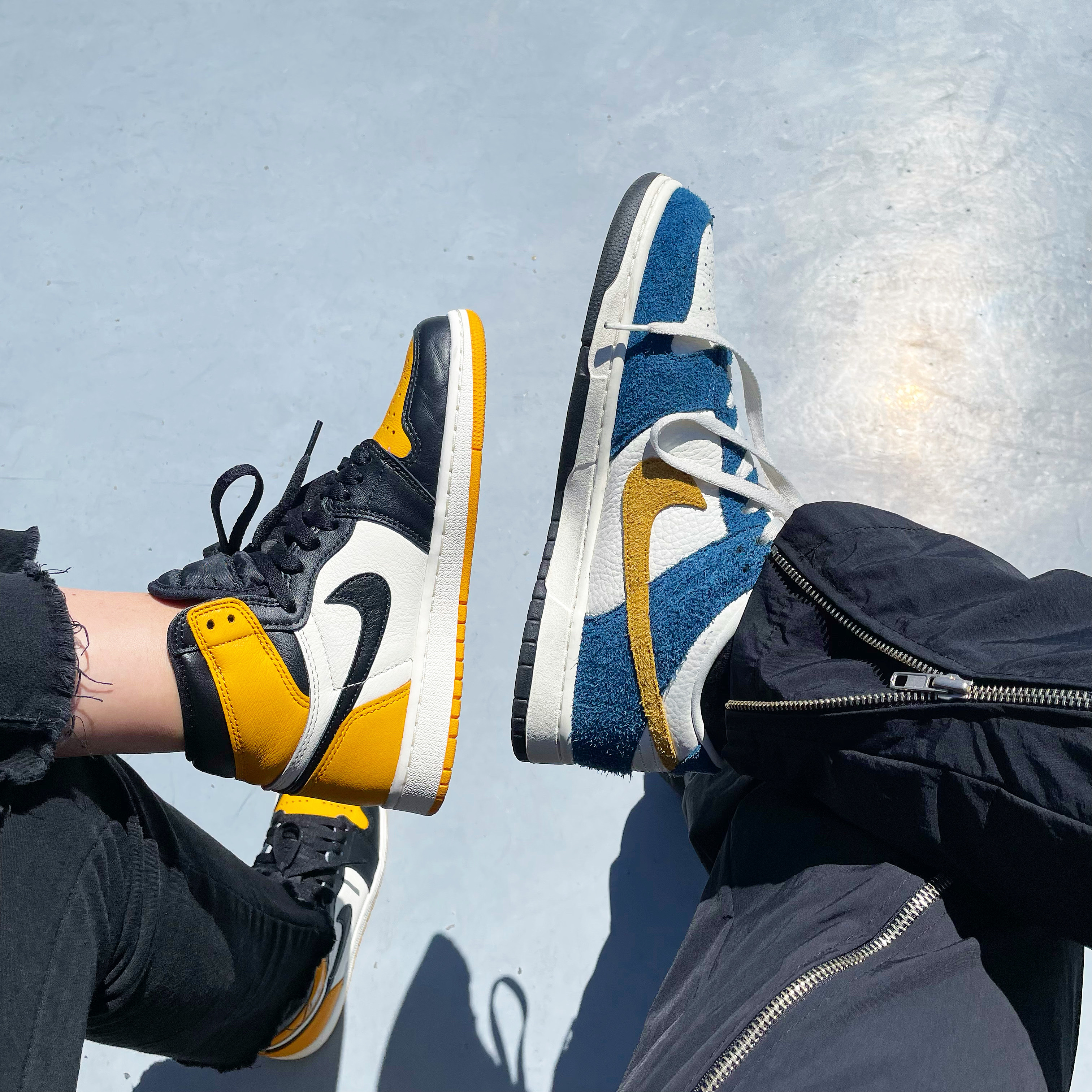 Jordan 1 Retro High OG Taxi, Nike x Kasina Dunk Low 80's Bus 착용 스타일