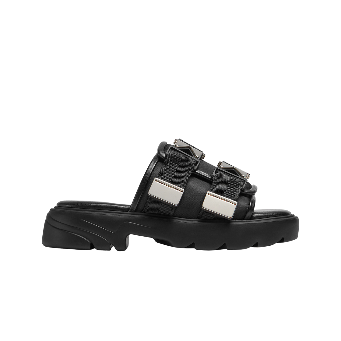 (W) 보테가 베네타 플래쉬 패딩 테크니컬 패브릭 플랫 샌들 블랙((W) Bottega Veneta Flash Padded Technical Fabric Flat Sandals Black) - 1