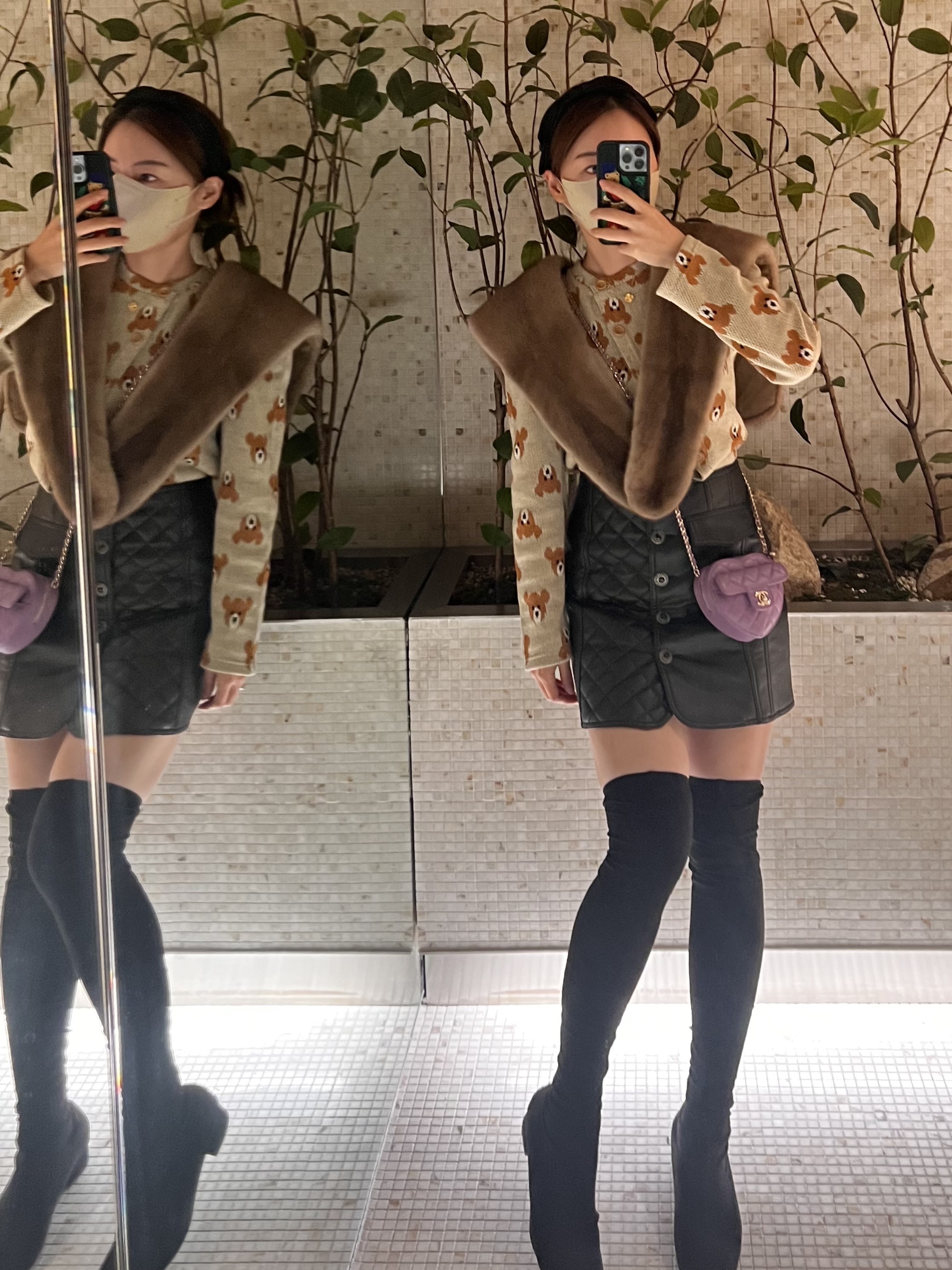 Chanel Heart Clutch with Chain Lambskin & Gold Purple 착용 스타일 - 4