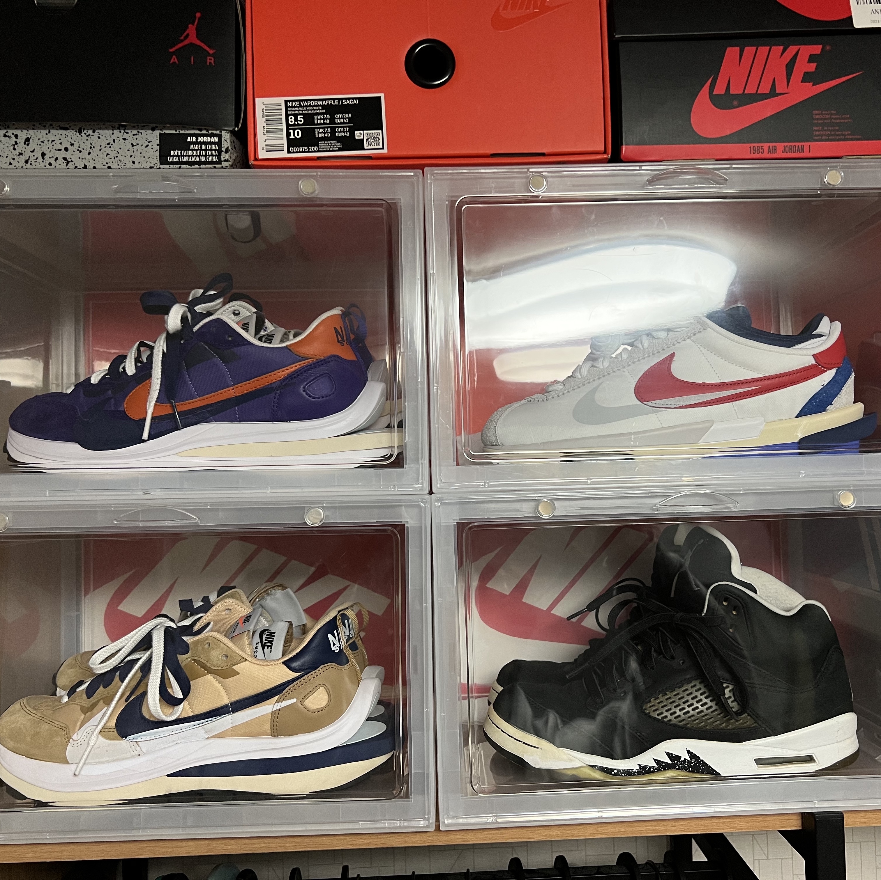 Nike x Sacai VaporWaffle Dark Iris, Nike x Sacai VaporWaffle Sesame and Blue Void 착용 스타일