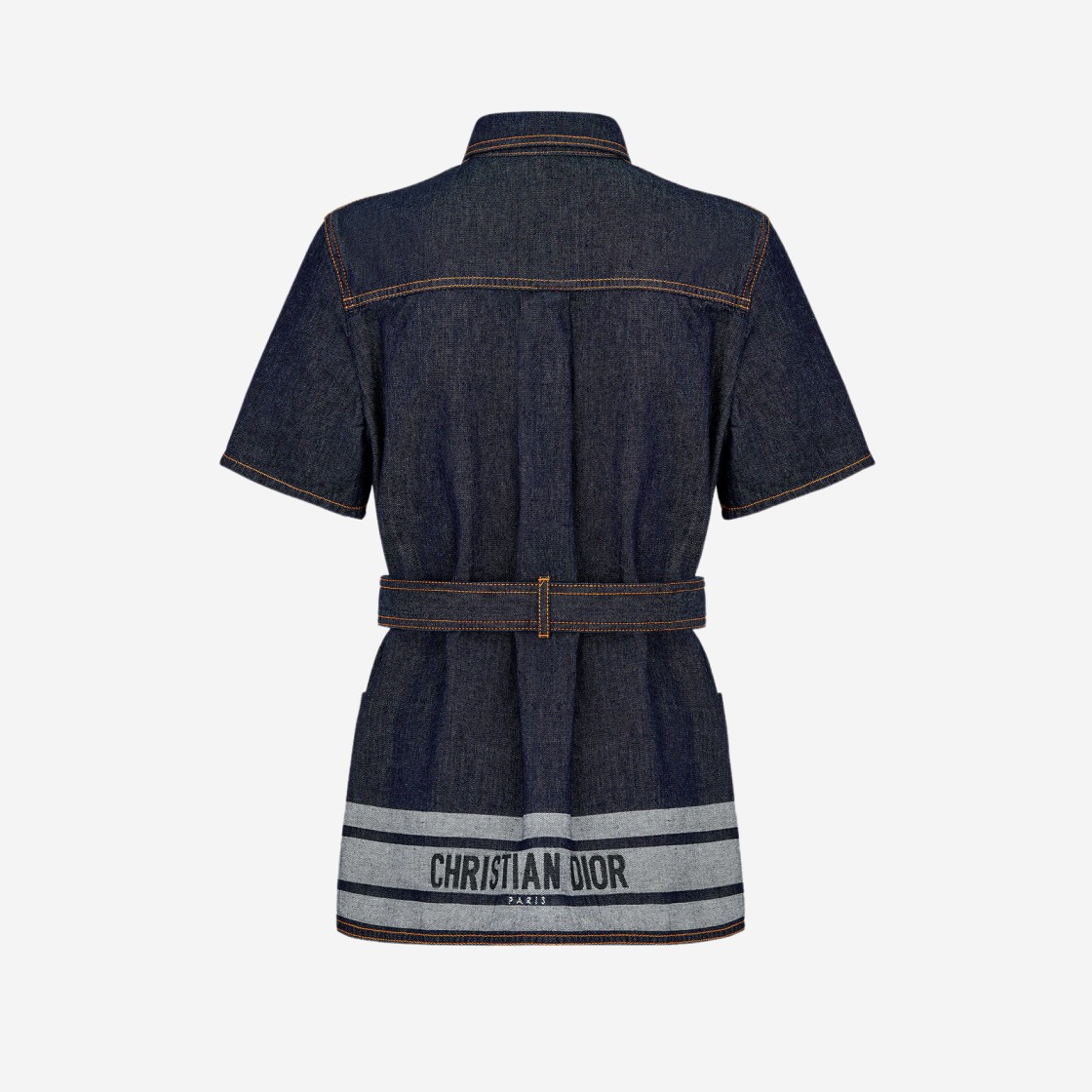 (W) Dior Lightweight Cotton Denim Couture Short Sleeved Belted Jacket Deep Blue 상세 이미지 2