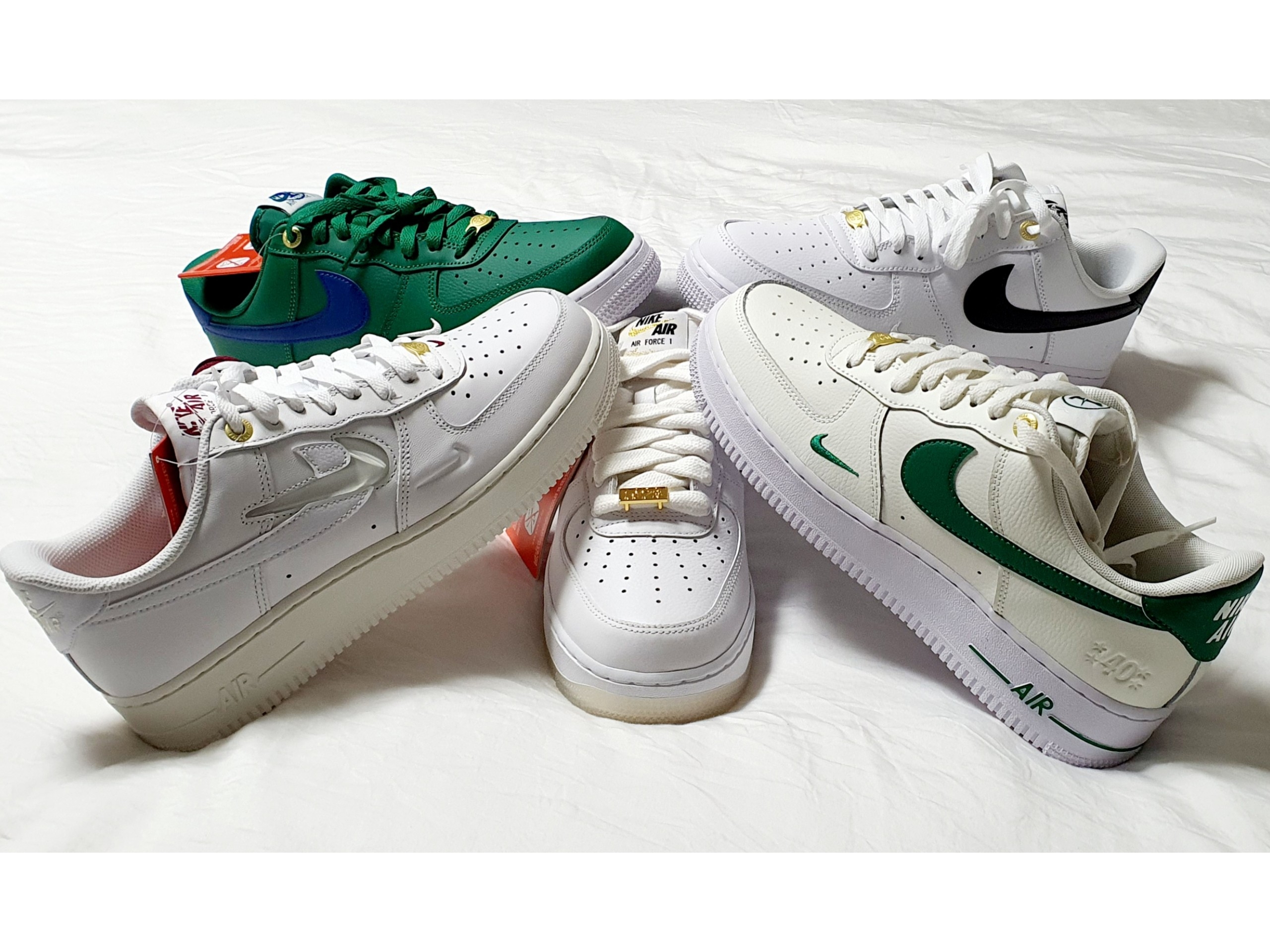 Nike Air Force 1 '07 LV8 40th Anniversary Join Forces Sail Malachite, Nike Air Force 1 '07 LV8 40th Anniversary Join Forces White Black 착용 스타일 - 1