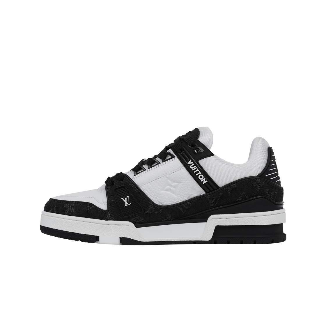 루이비통 LV 트레이너 스니커즈 모노그램 데님 화이트 블랙(Louis Vuitton LV Trainer Sneakers Monogram Denim White Black) - 2