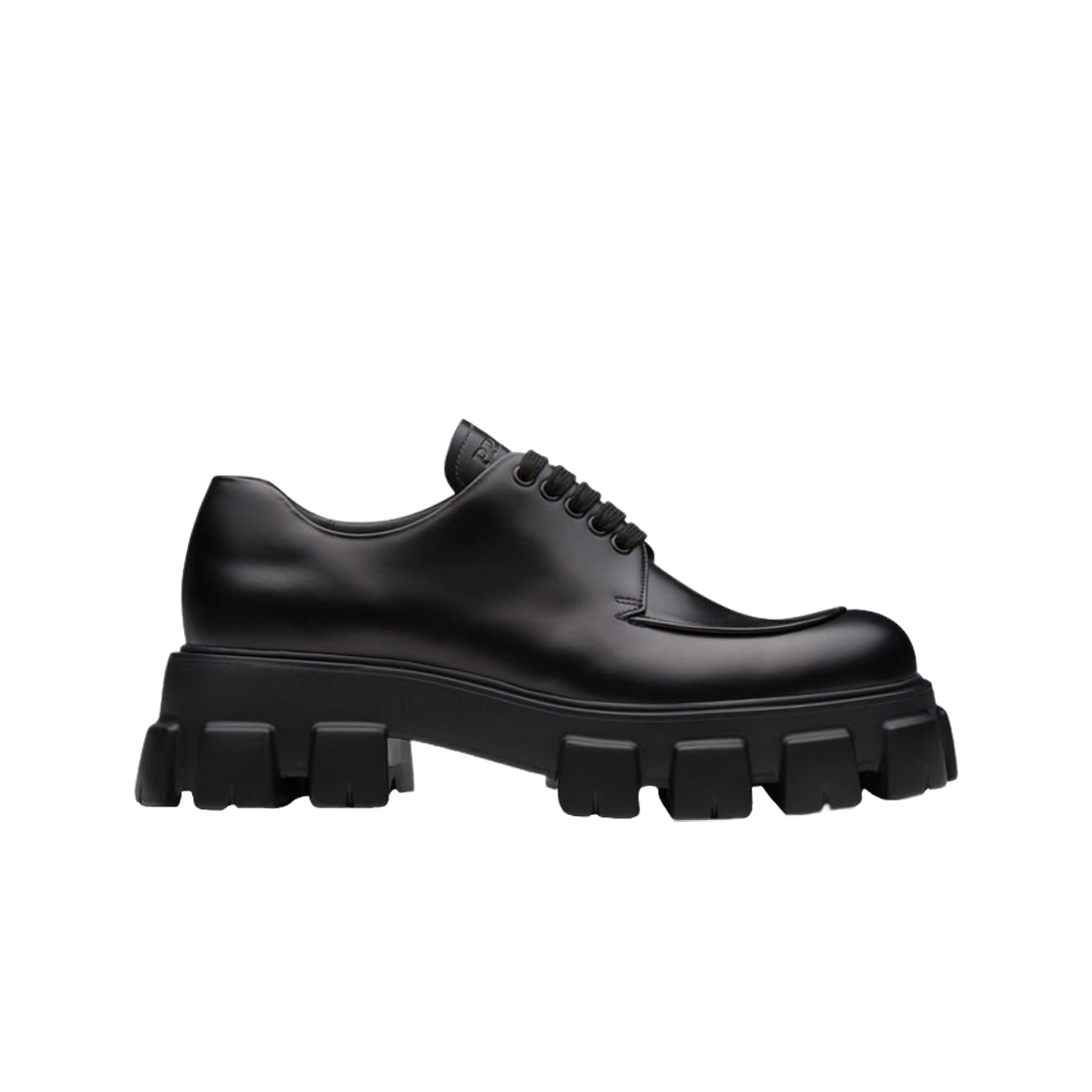 프라다 모놀리스 브러쉬드 레더 레이스업 슈즈 블랙