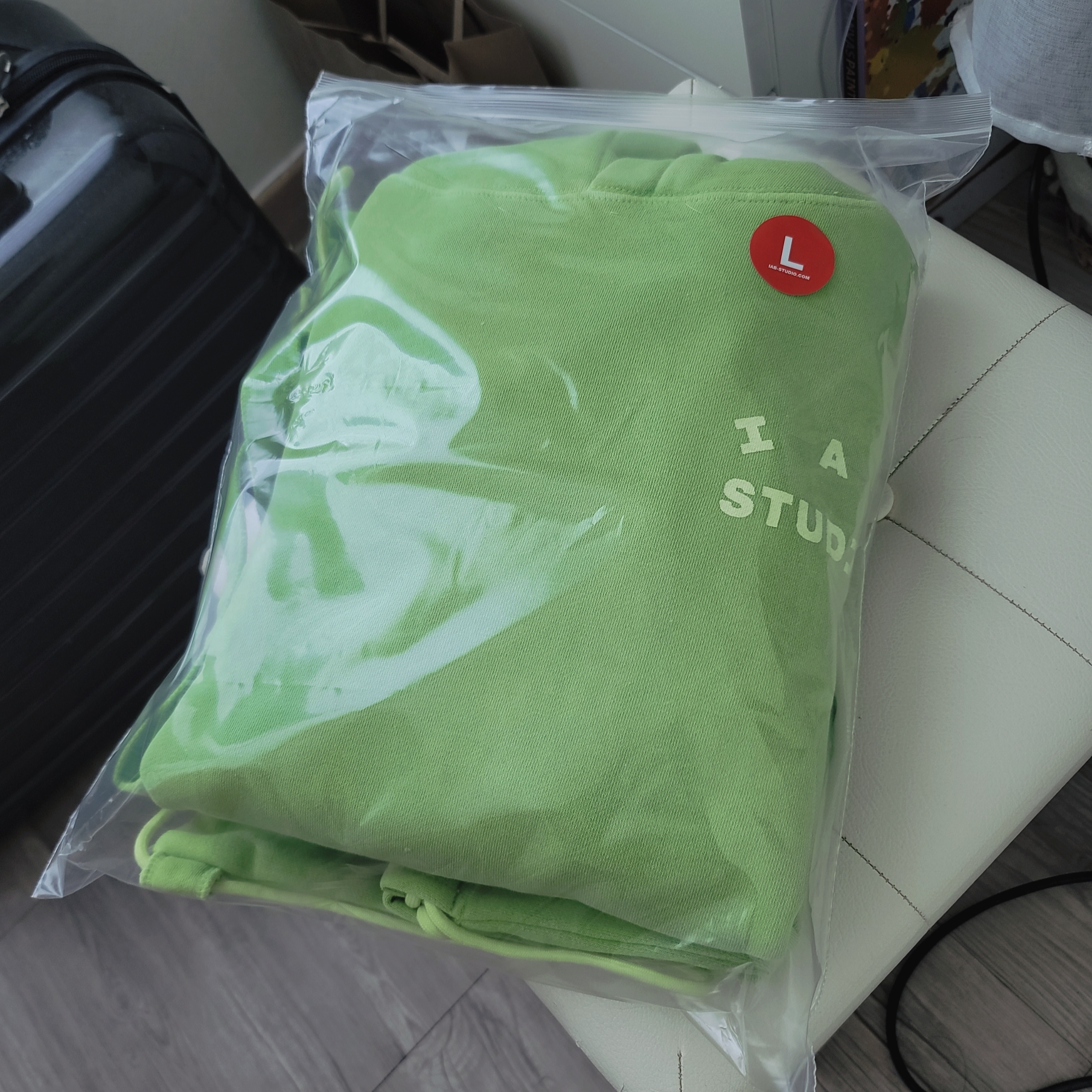 IAB Studio Pigment Hoodie & Sack Apple Green 착용 스타일