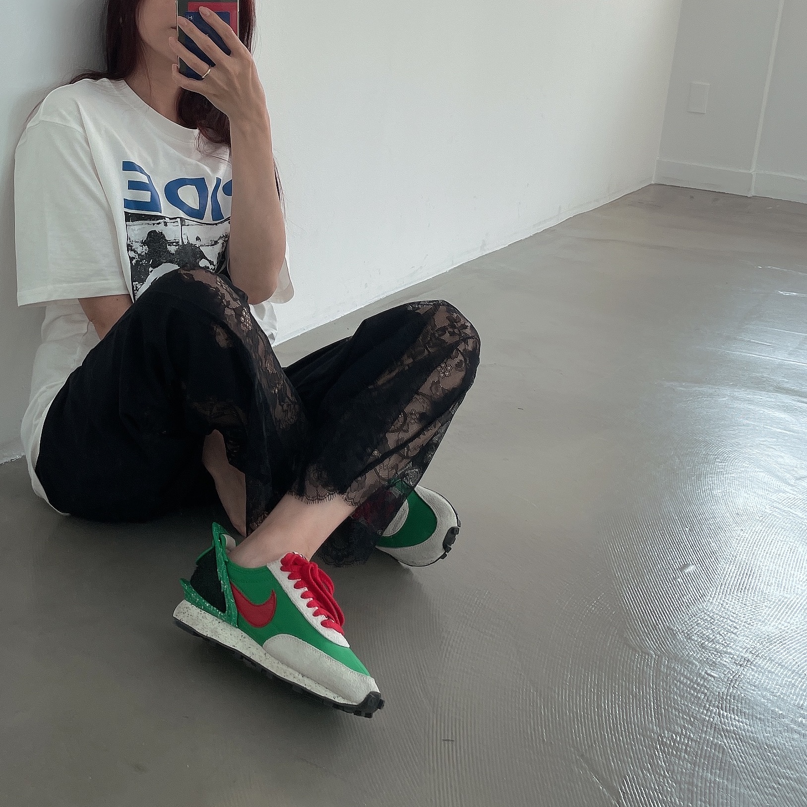 (W) Nike x Undercover Daybreak Lucky Green Red 착용 스타일