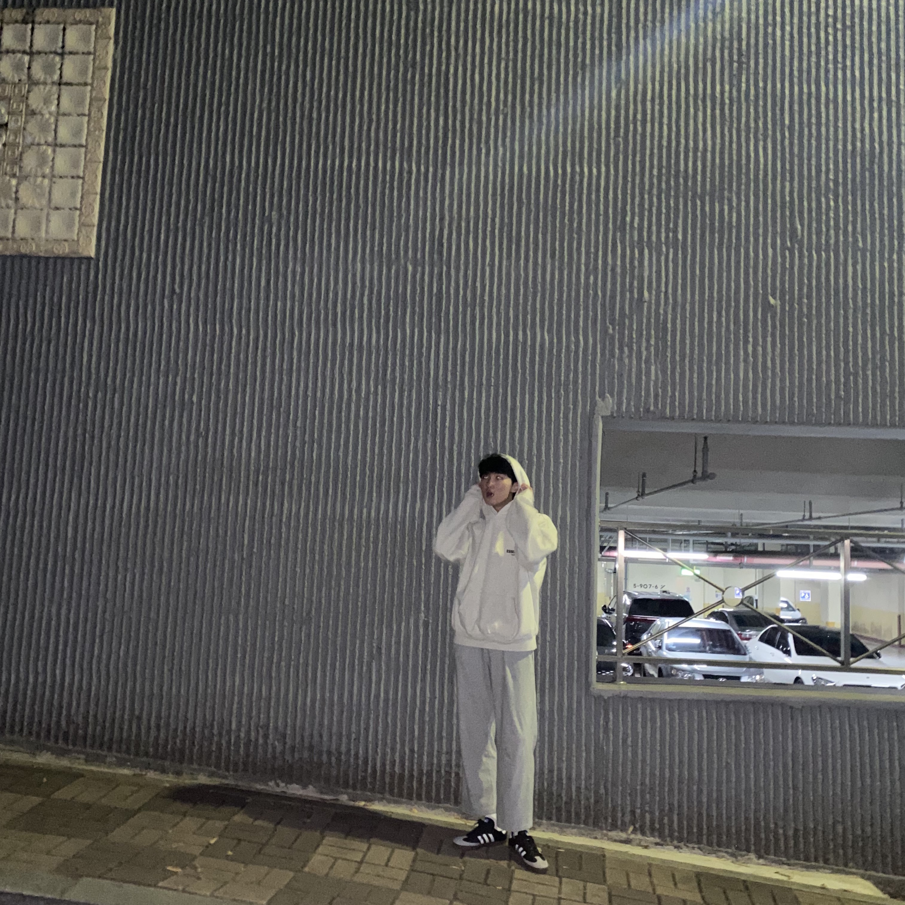 Essentials The Core Collection Hoodie Light Oatmeal, Adidas Samba Vegan Black White 착용 스타일 - 3