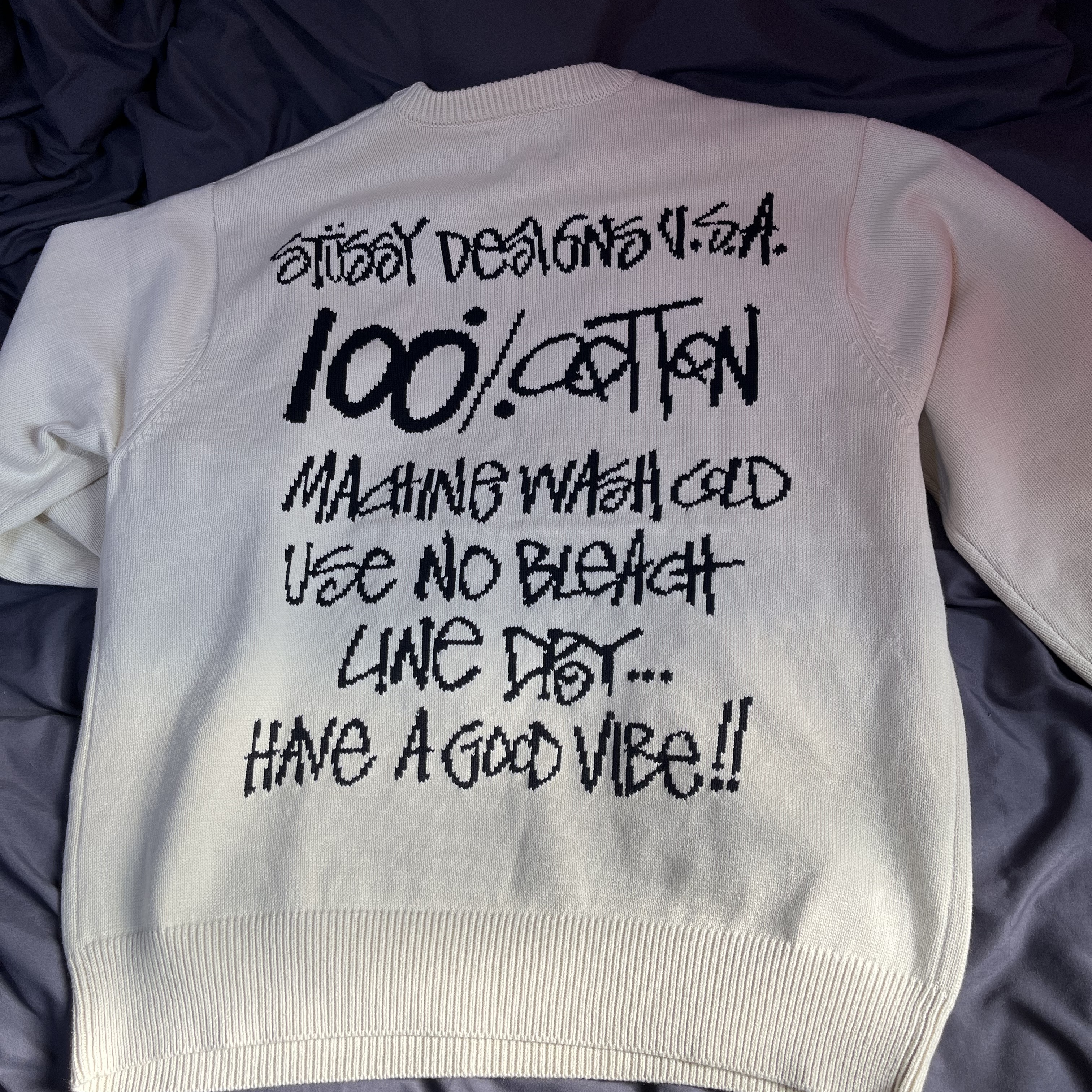 Stussy Care Label Sweater Natural 착용 스타일 - 3