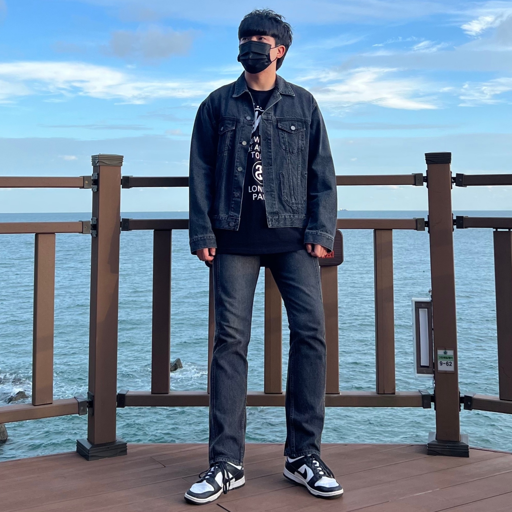 Nike Dunk Low Retro Black, Stussy World Tour T-Shirt Black 착용 스타일