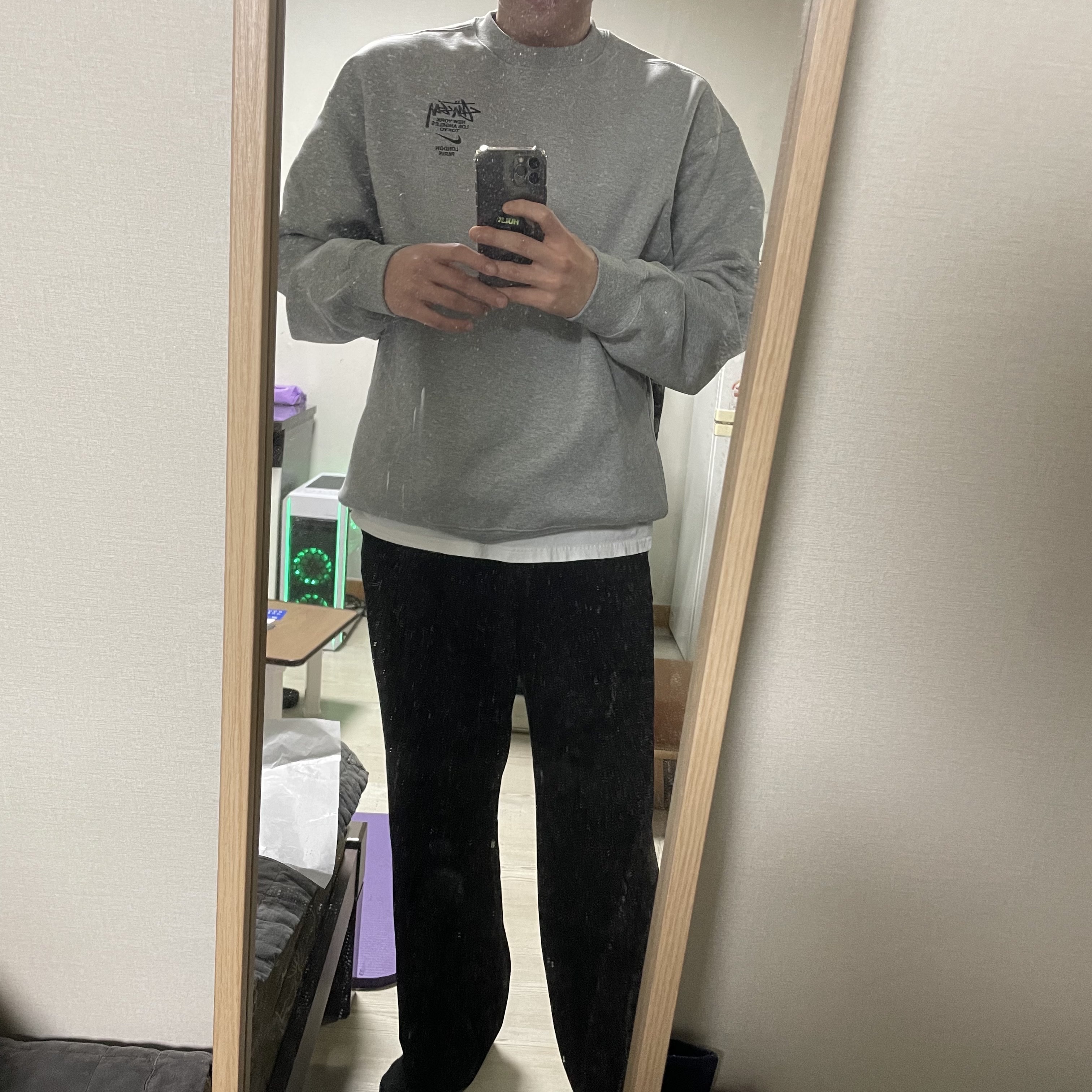 Nike x Stussy NRG ZR Fleece Crewneck Heather Grey - US/EU 착용 스타일