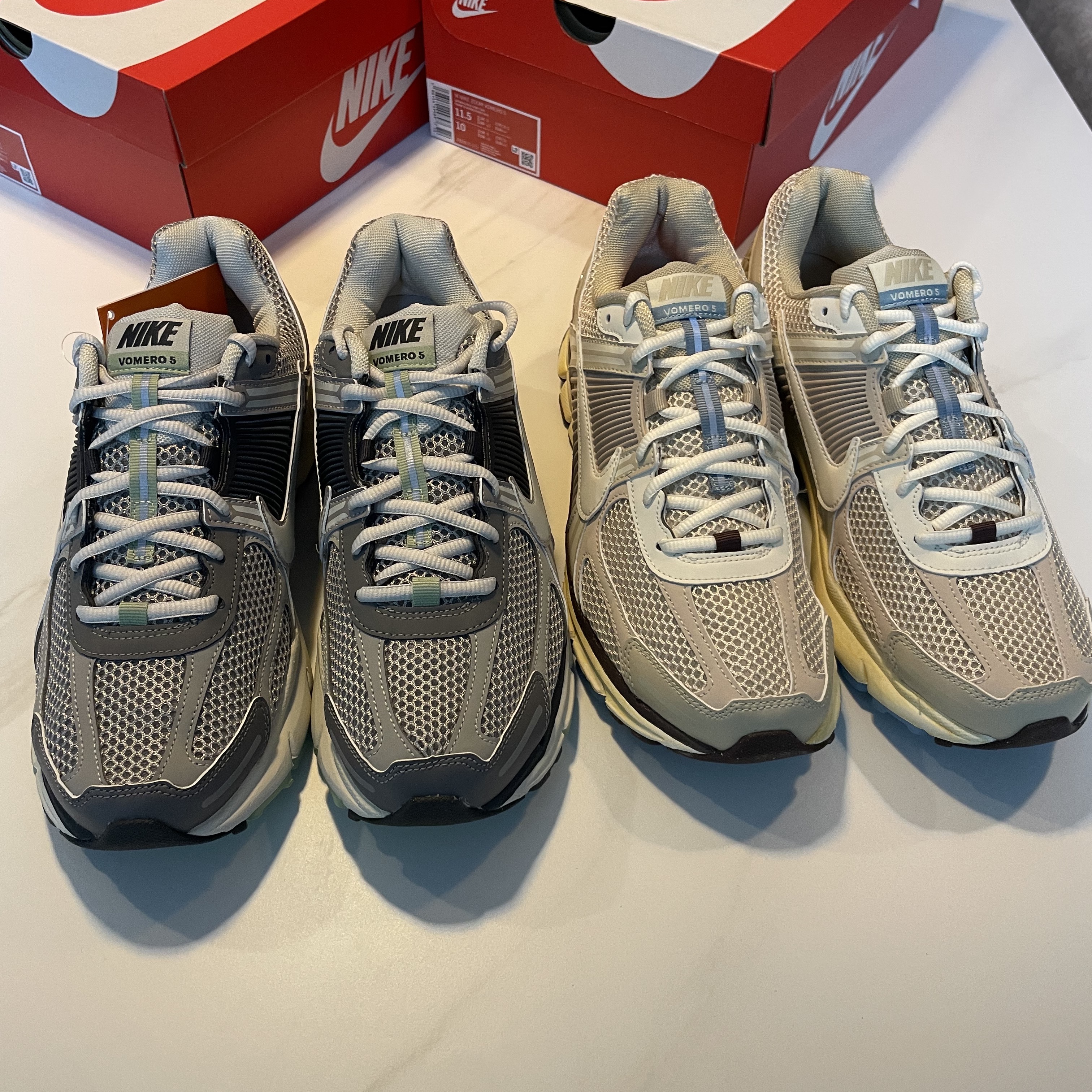 (W) Nike Zoom Vomero 5 Oatmeal, (W) Nike Zoom Vomero 5 Cobblestone and Flat Pewter 착용 스타일 - 1