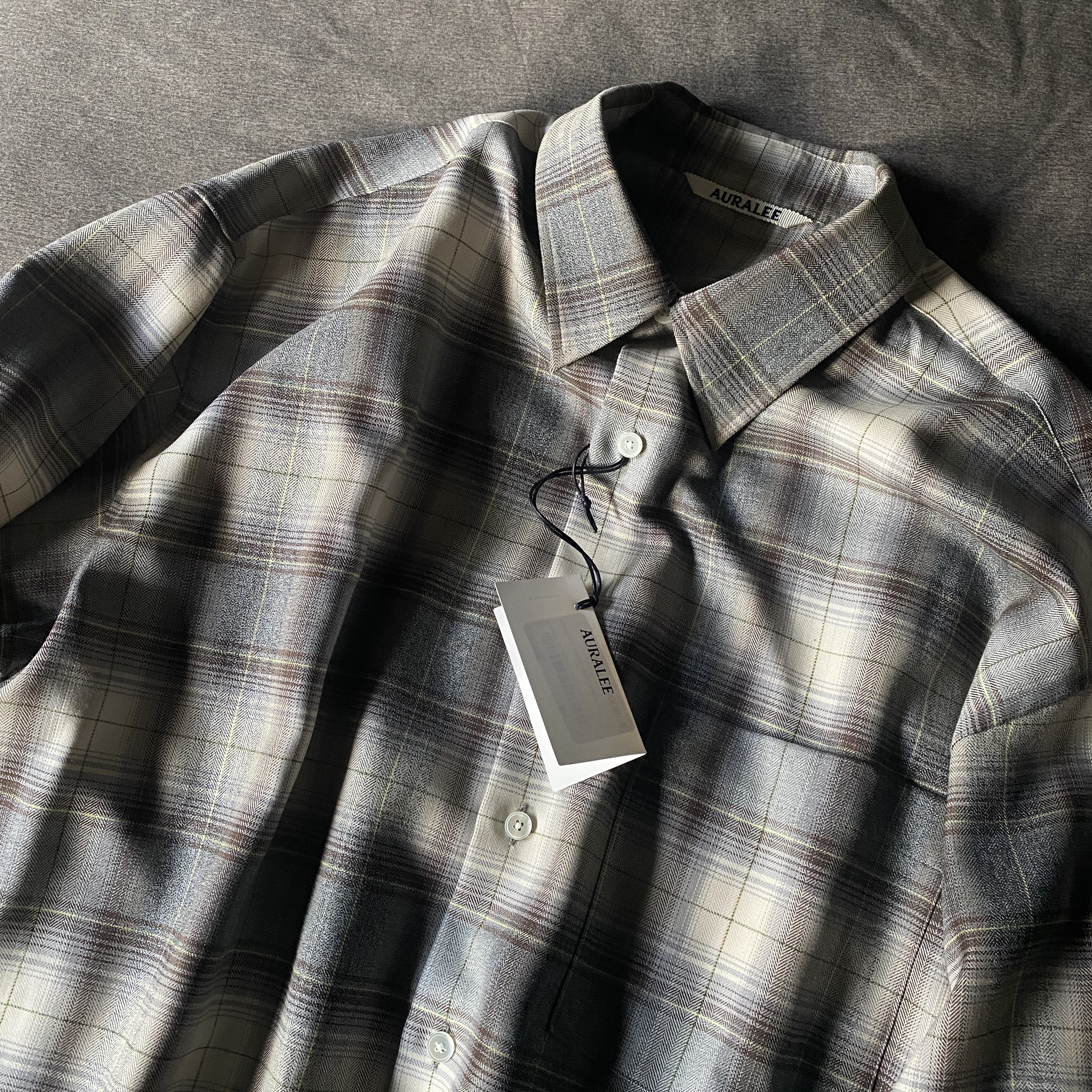 Auralee Super Light Wool Check Shirt Brown Herringbone Check - 22AW 착용 스타일