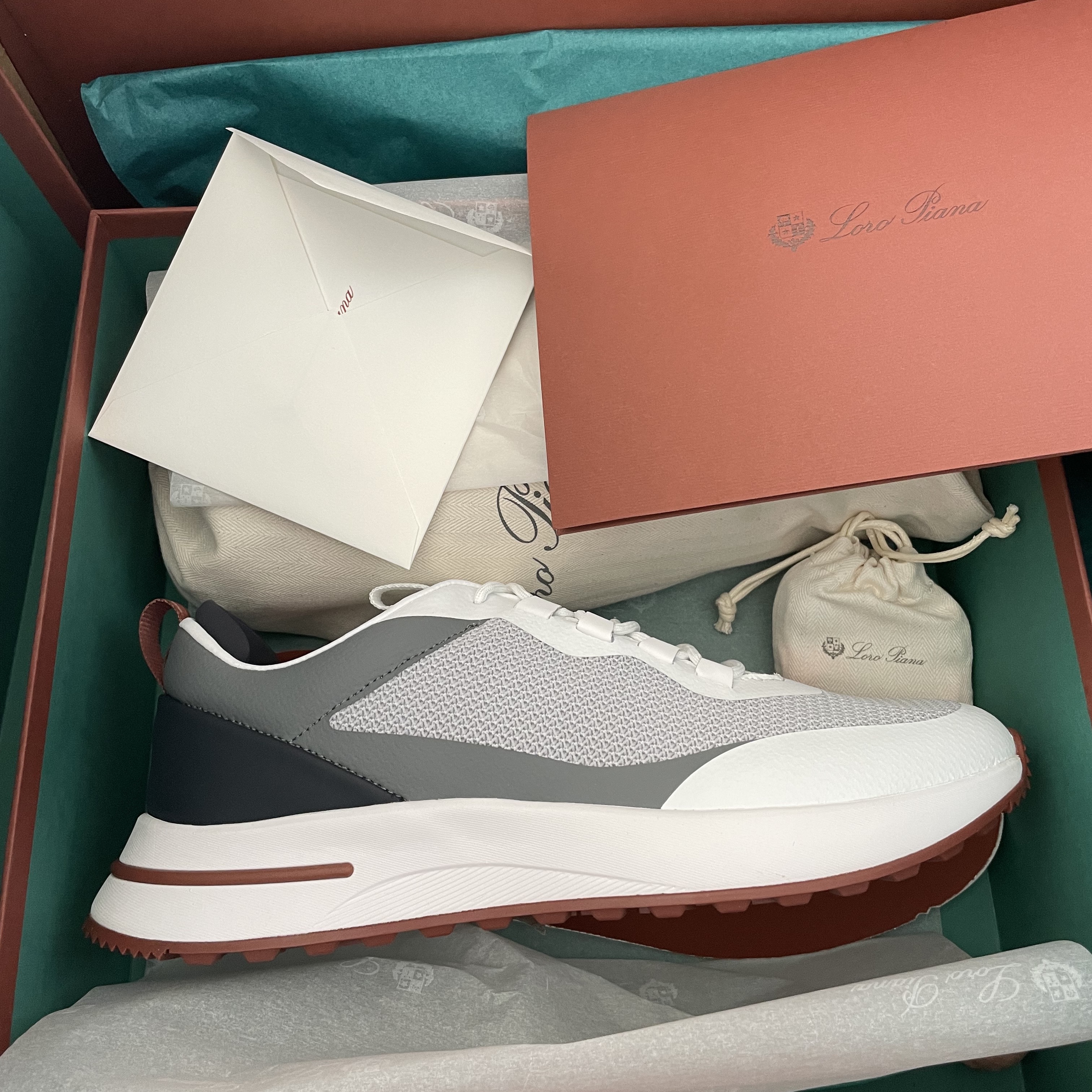 (W) Loro Piana Week-End Walk Sneakers Technical Fabric Frost Grey 착용 스타일