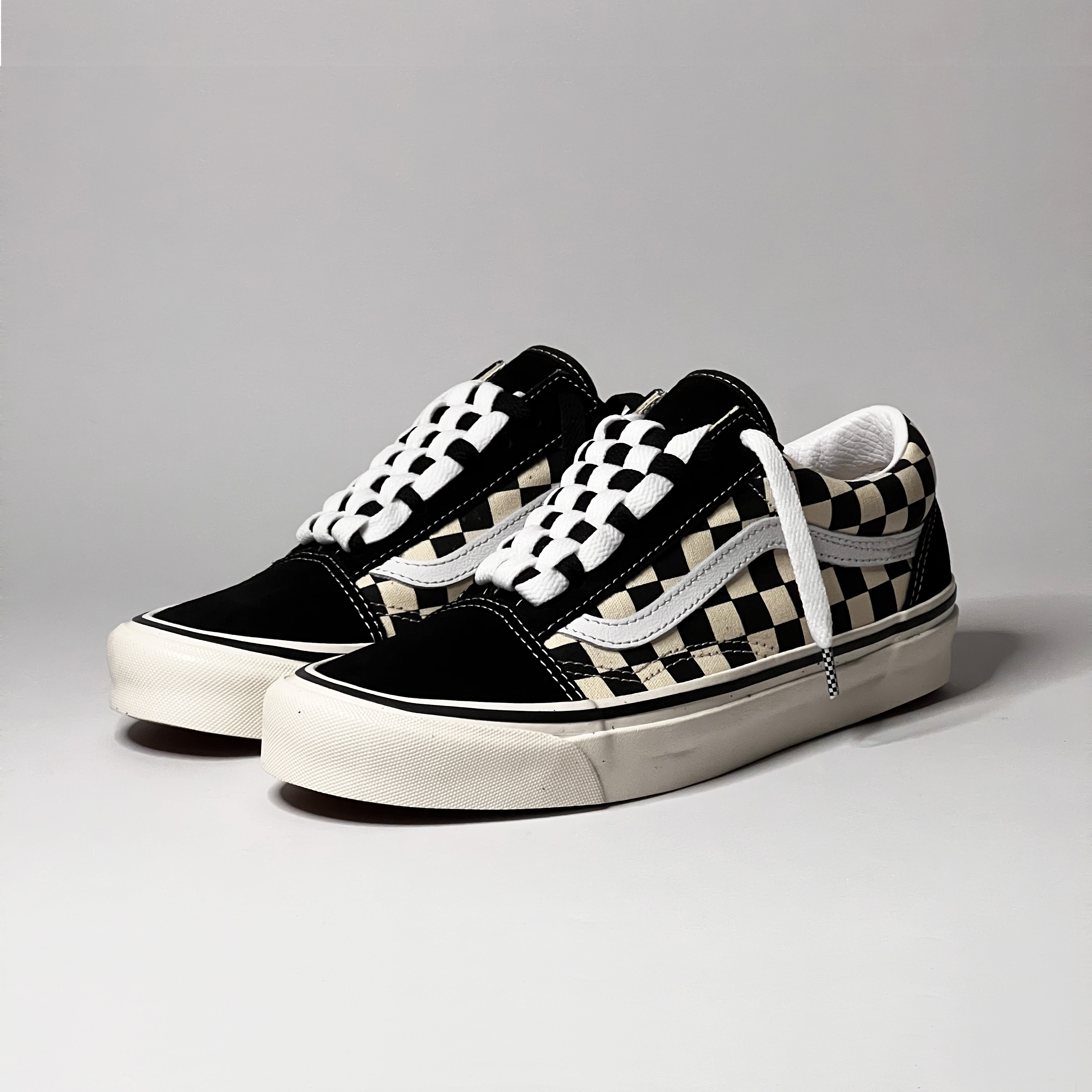 Vans ComfyCush Old Skool Black True white, Vans Old Skool 36 DX Anaheim Factory Checkerboard 착용 스타일 - 3