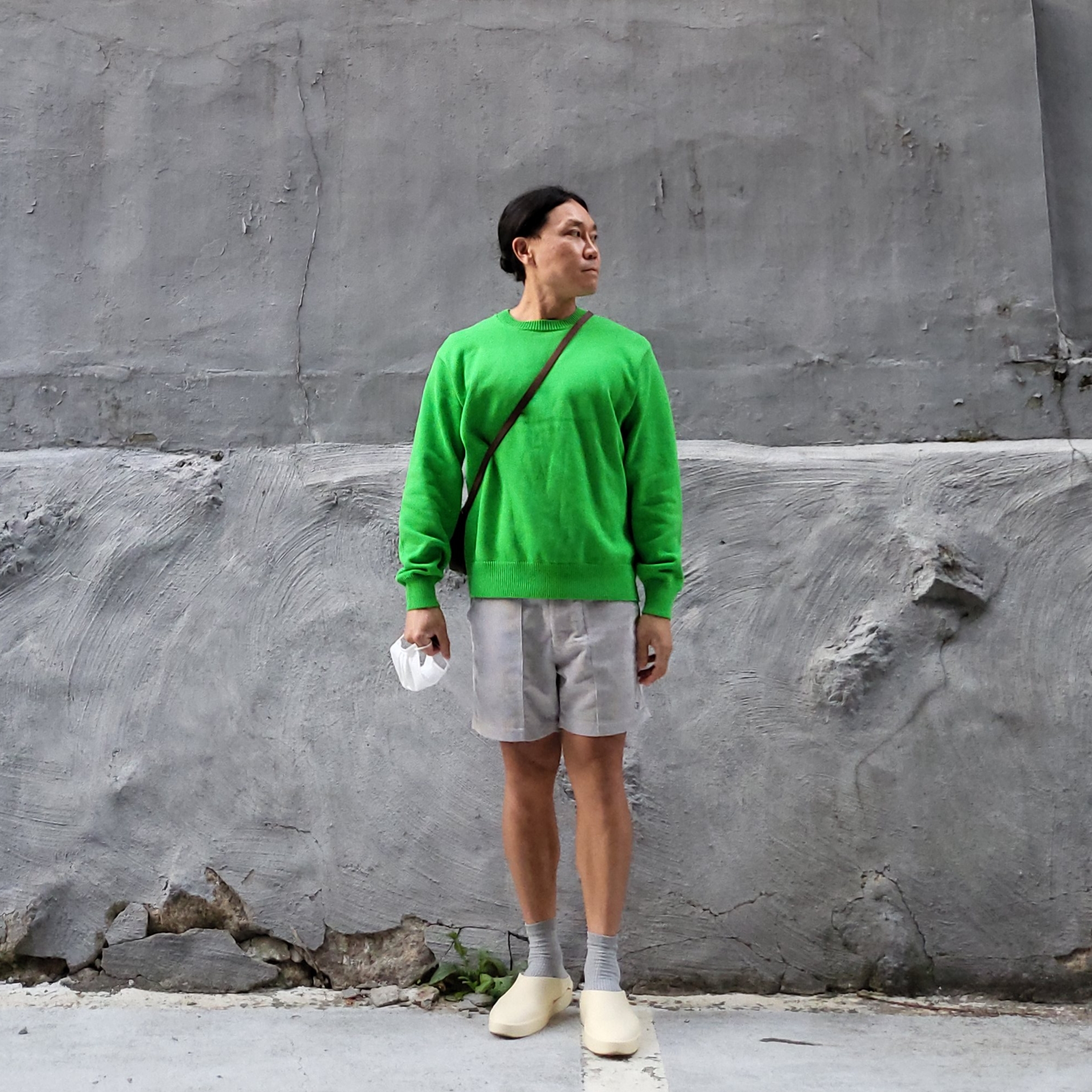 Stussy Bent Crown Sweater Lime, Fear of God The California Cream 착용 스타일 - 1