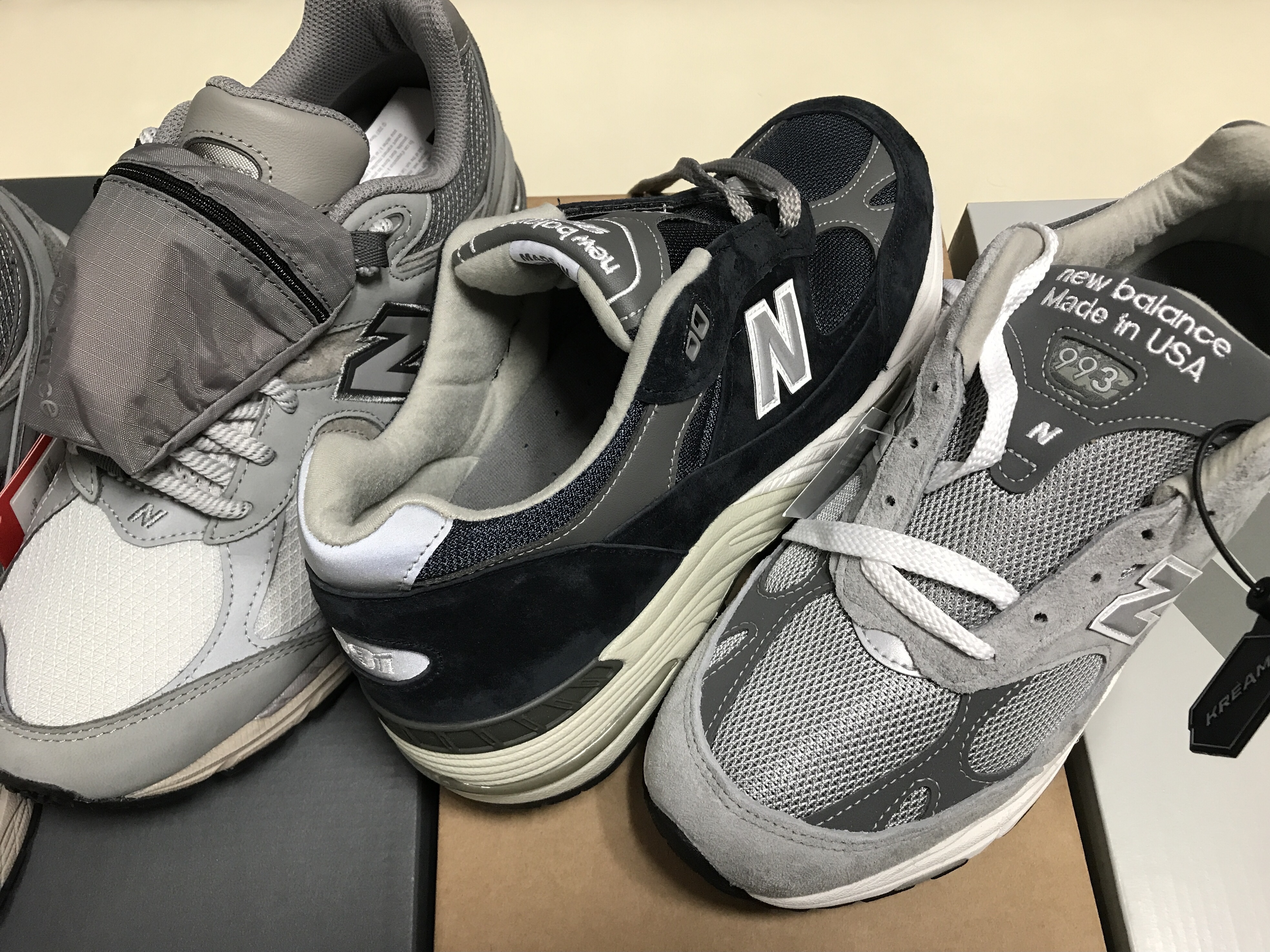 New Balance 993 Made in USA Grey - D Standard, New Balance 991 Made in UK Navy 착용 스타일 - 1