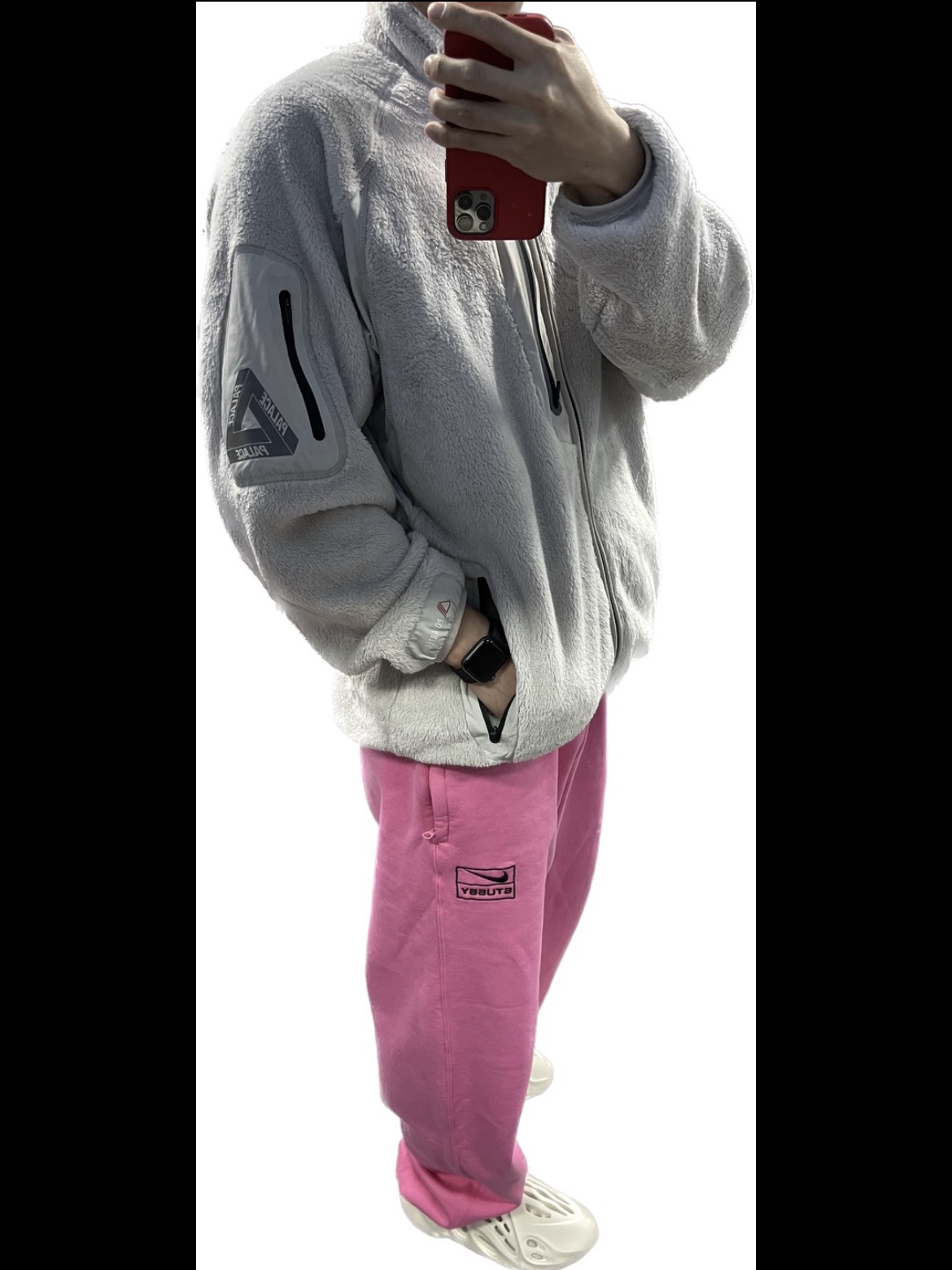 Palace Polartec High Loft Track Jacket Grey - 21FW, Nike x Stussy NRG Washed Fleece Pants Lotus PInk (DO5296-670) 착용 스타일