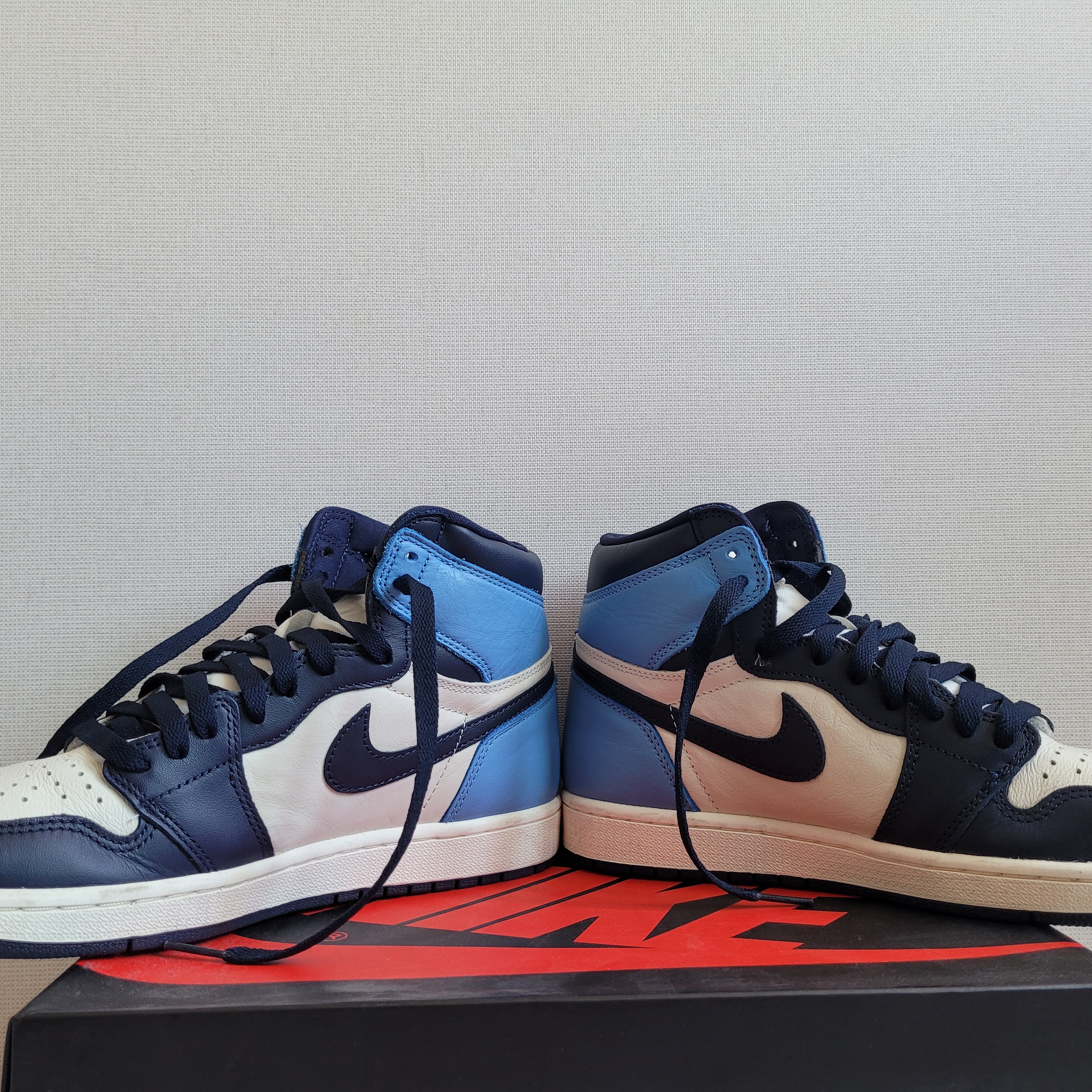 Jordan 1 Retro High Obsidian UNC, Nike Dunk Low Retro Grey Fog 착용 스타일 - 1