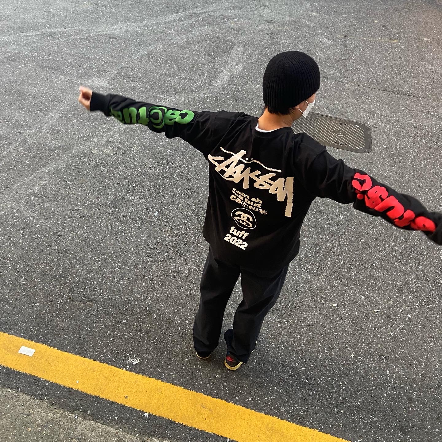 Stussy x Cactus Plant Flea Market Sport LS T-Shirt Black, Jordan 4 x Union Retro Off Noir 착용 스타일 - 1