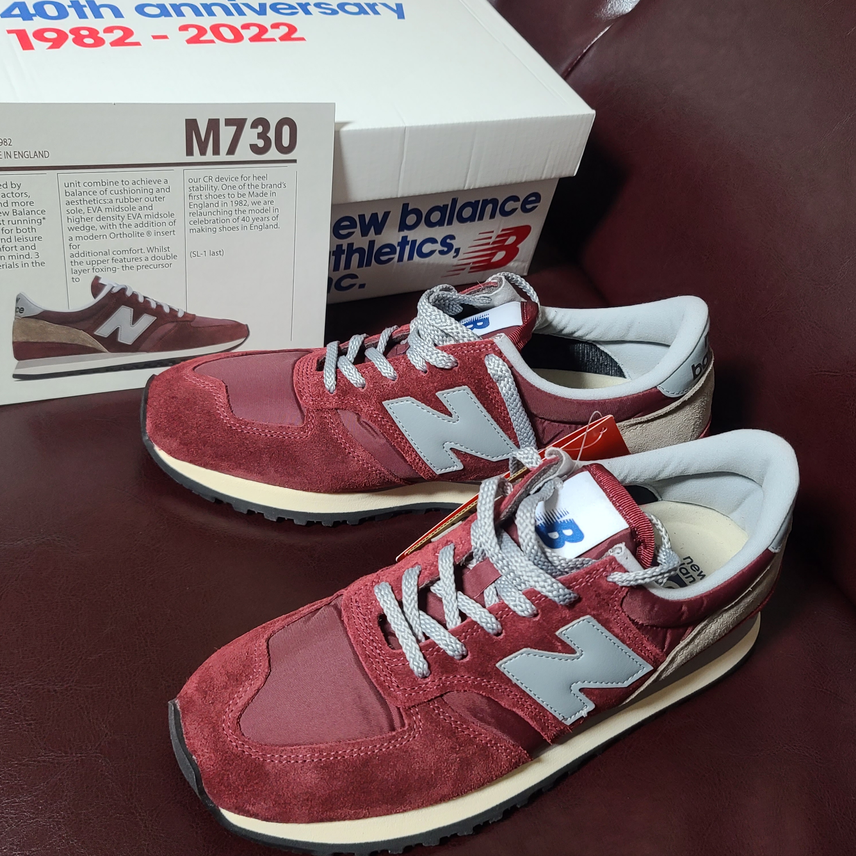 New Balance 730 Made in UK 40th Anniversary Burgundy 착용 스타일
