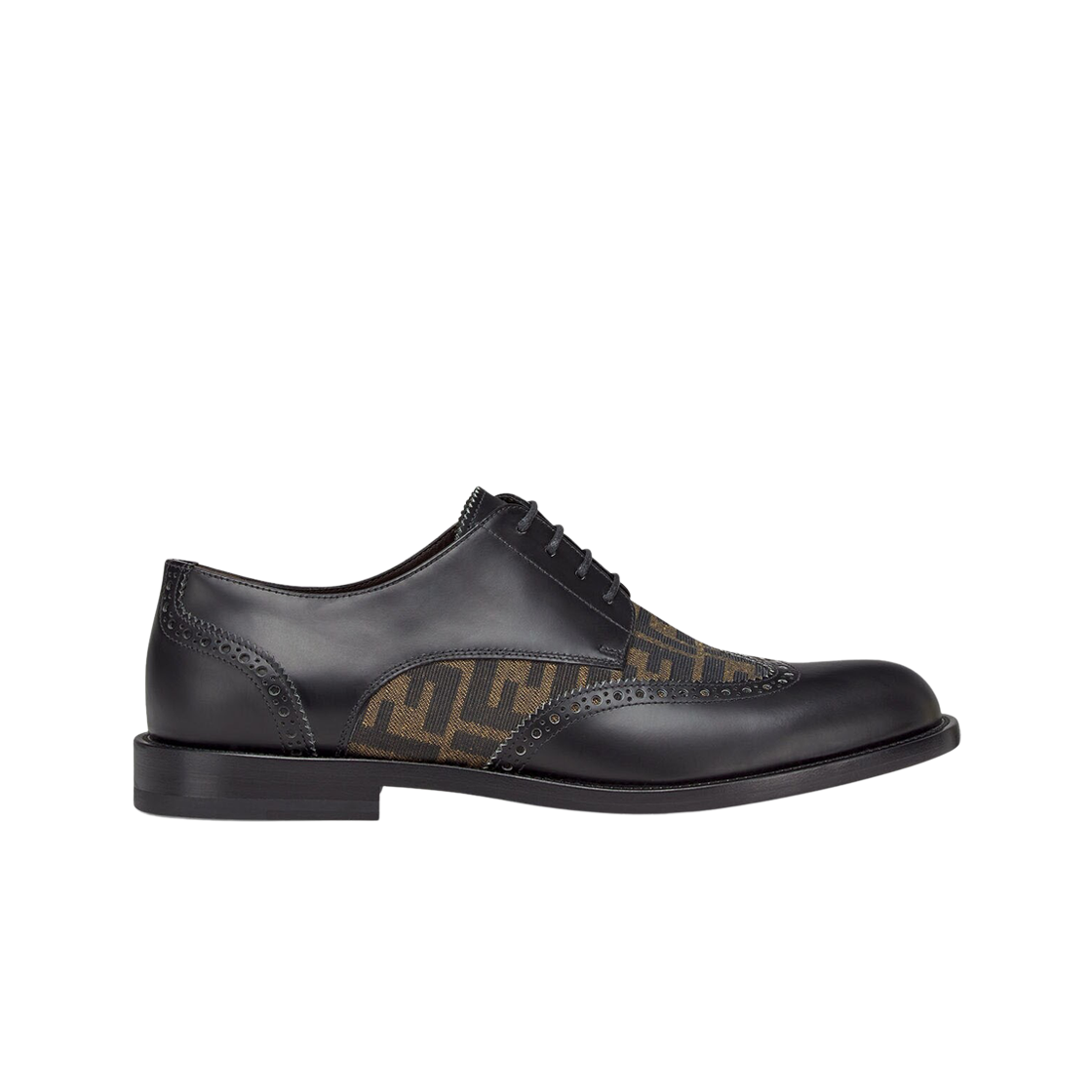 펜디 FF 모티프 패브릭 레더 레이스업 슈즈 블랙(Fendi FF Motif Fabric Leather Lace-Ups Black) - 1