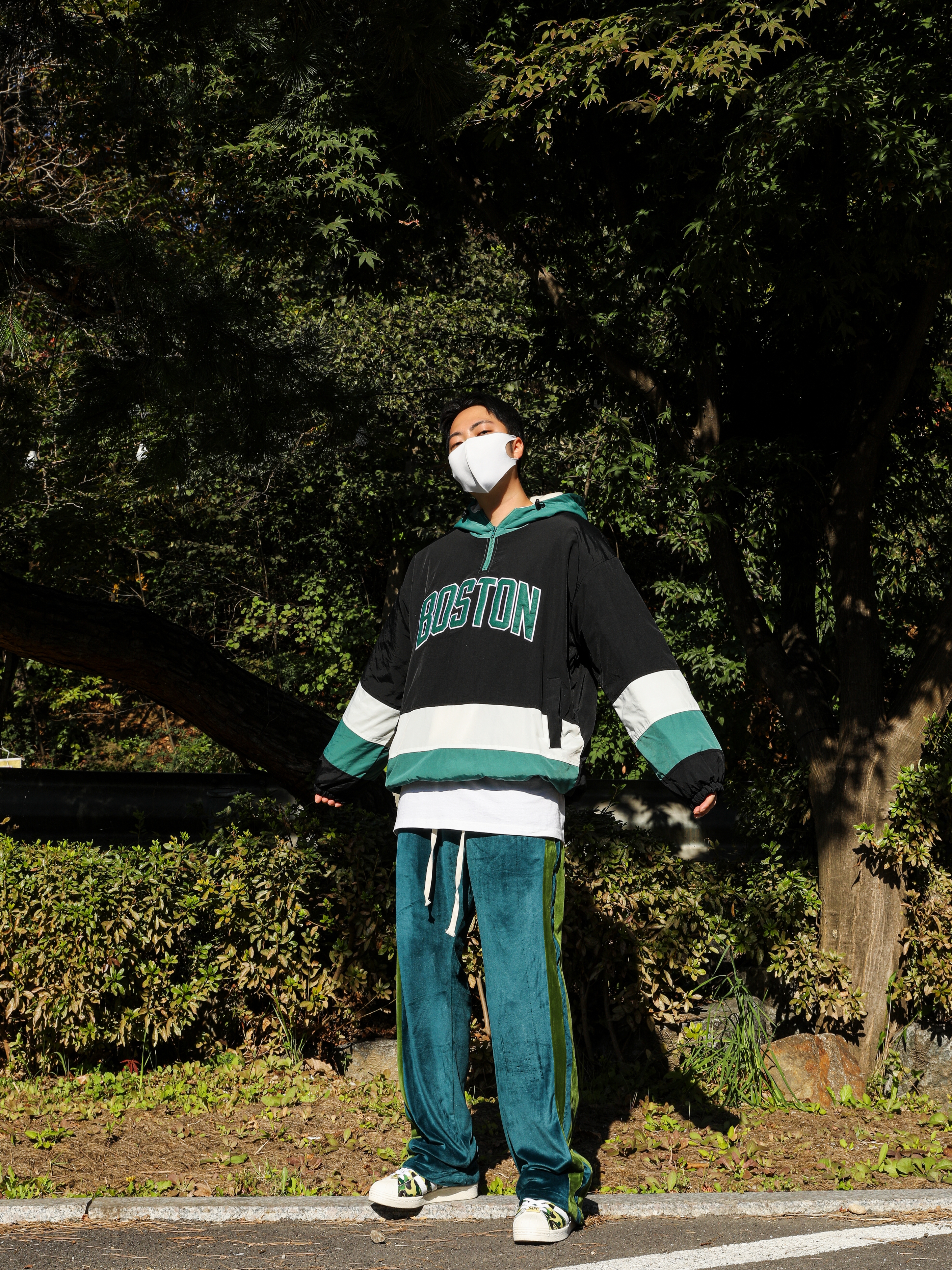 Adidas x BAPE Superstar 80s Green Camo 착용 스타일 - 1