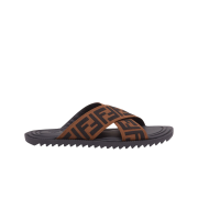 Fendi Crossed Elastic Fabric Slides Brown