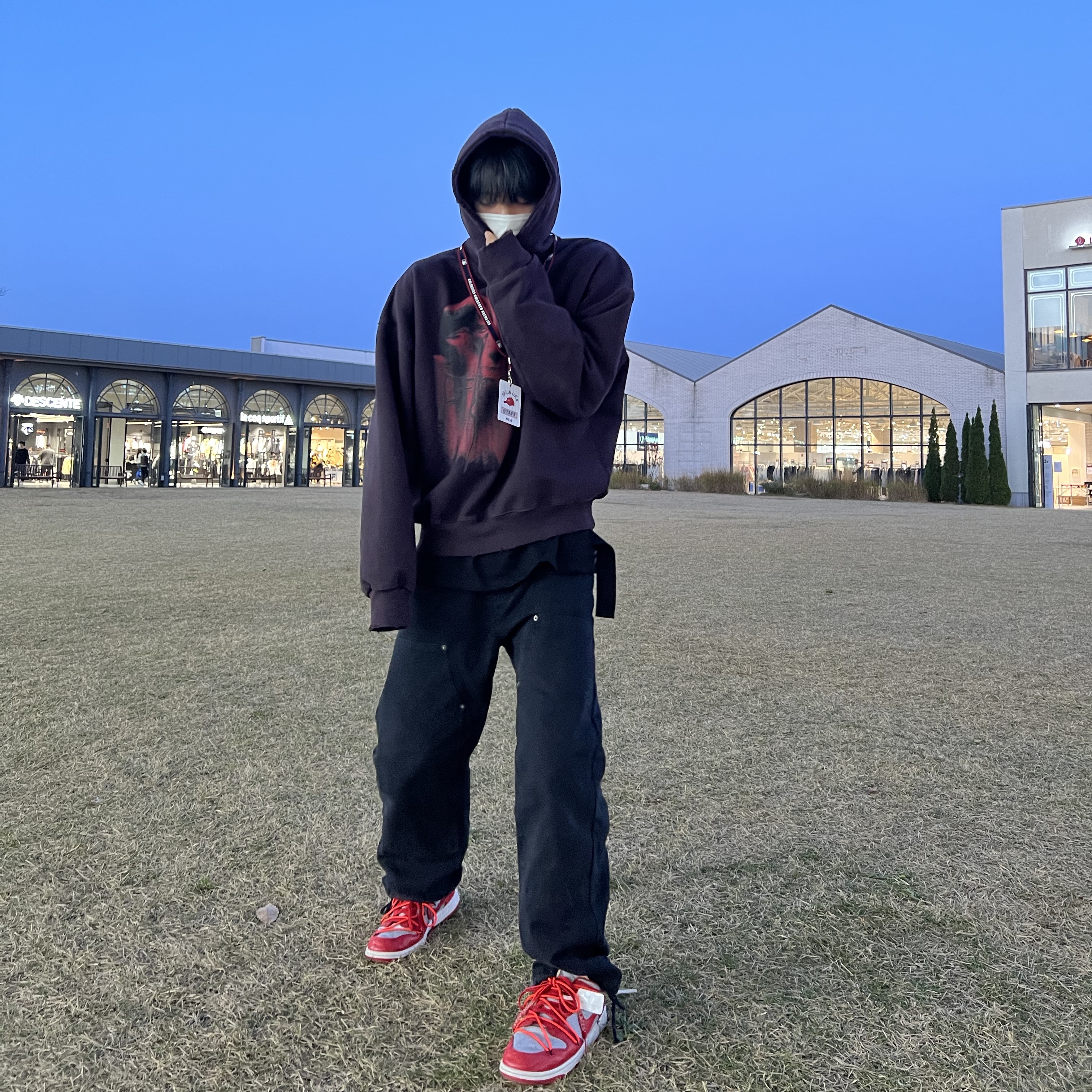 Undermycar Perdition Oglavaeil Hoodie Ox Blood - 22FW, Nike x Off-White Dunk Low University Red 착용 스타일 - 1