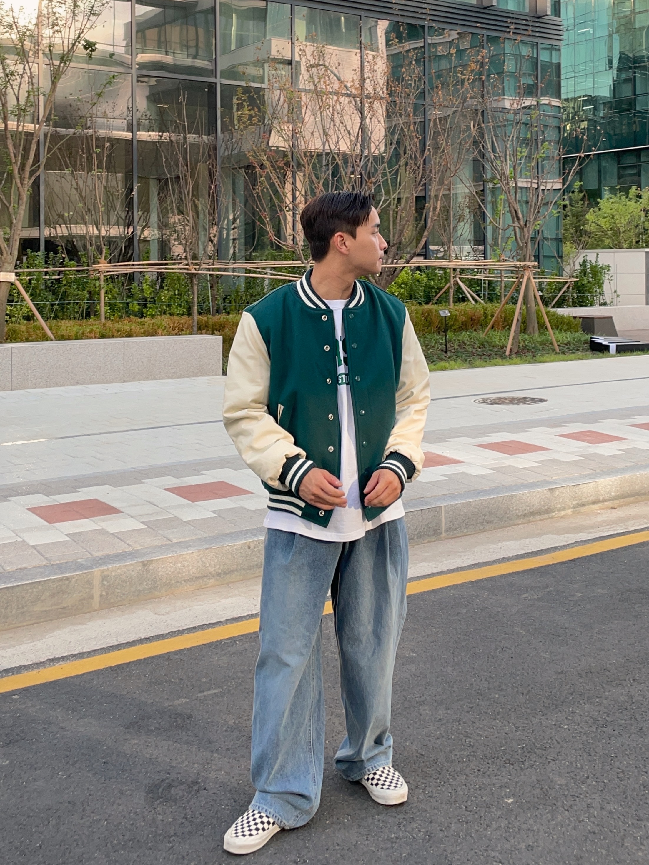 Vans Slip-On Checkerboard 착용 스타일