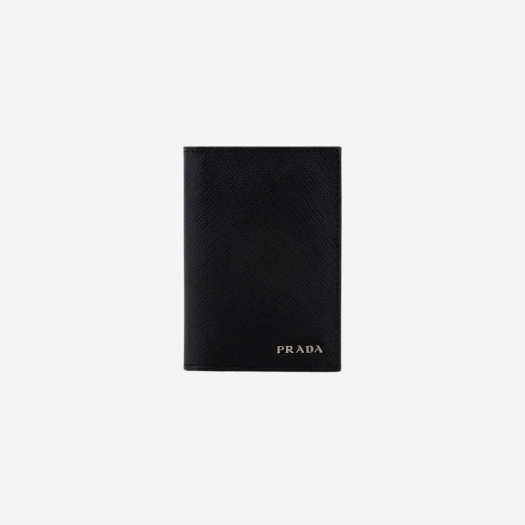 프라다 사피아노 레더 메탈 로고 카드 홀더 블랙