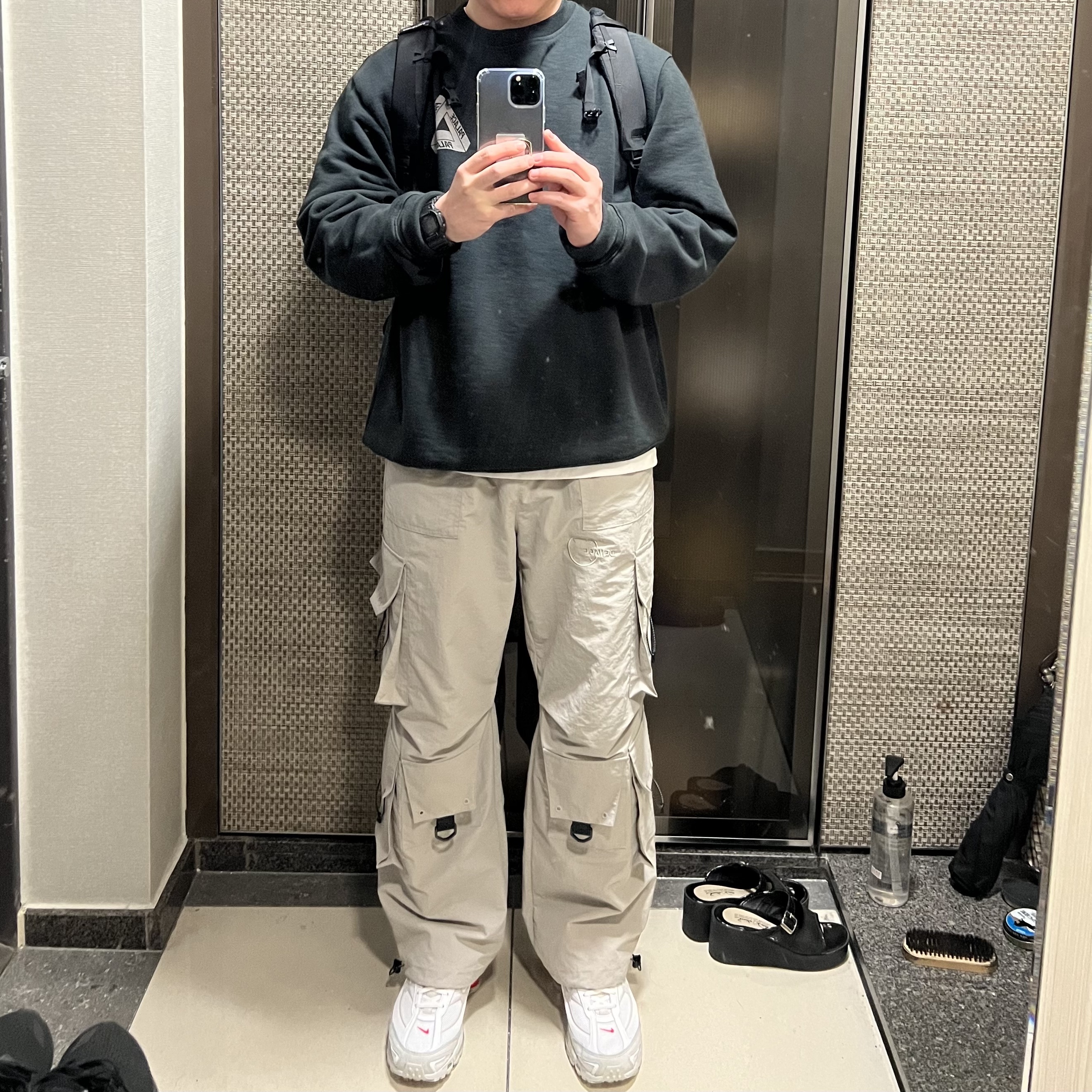 Nike x Supreme Shox Ride 2 SP White, Palace Slub Crew Black - 21FW 착용 스타일