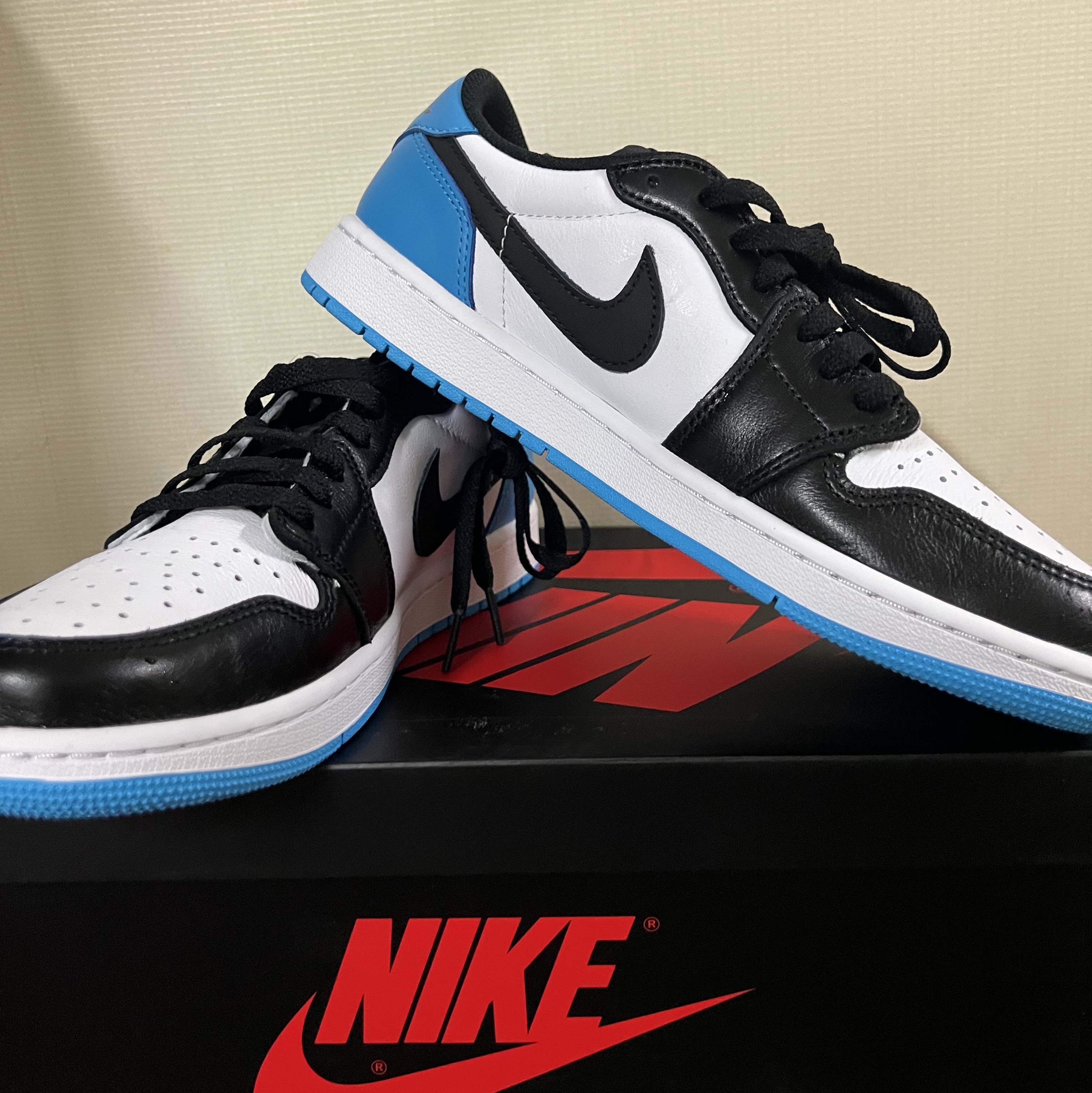 Jordan 1 Retro Low OG Black and Dark Powder Blue 착용 스타일