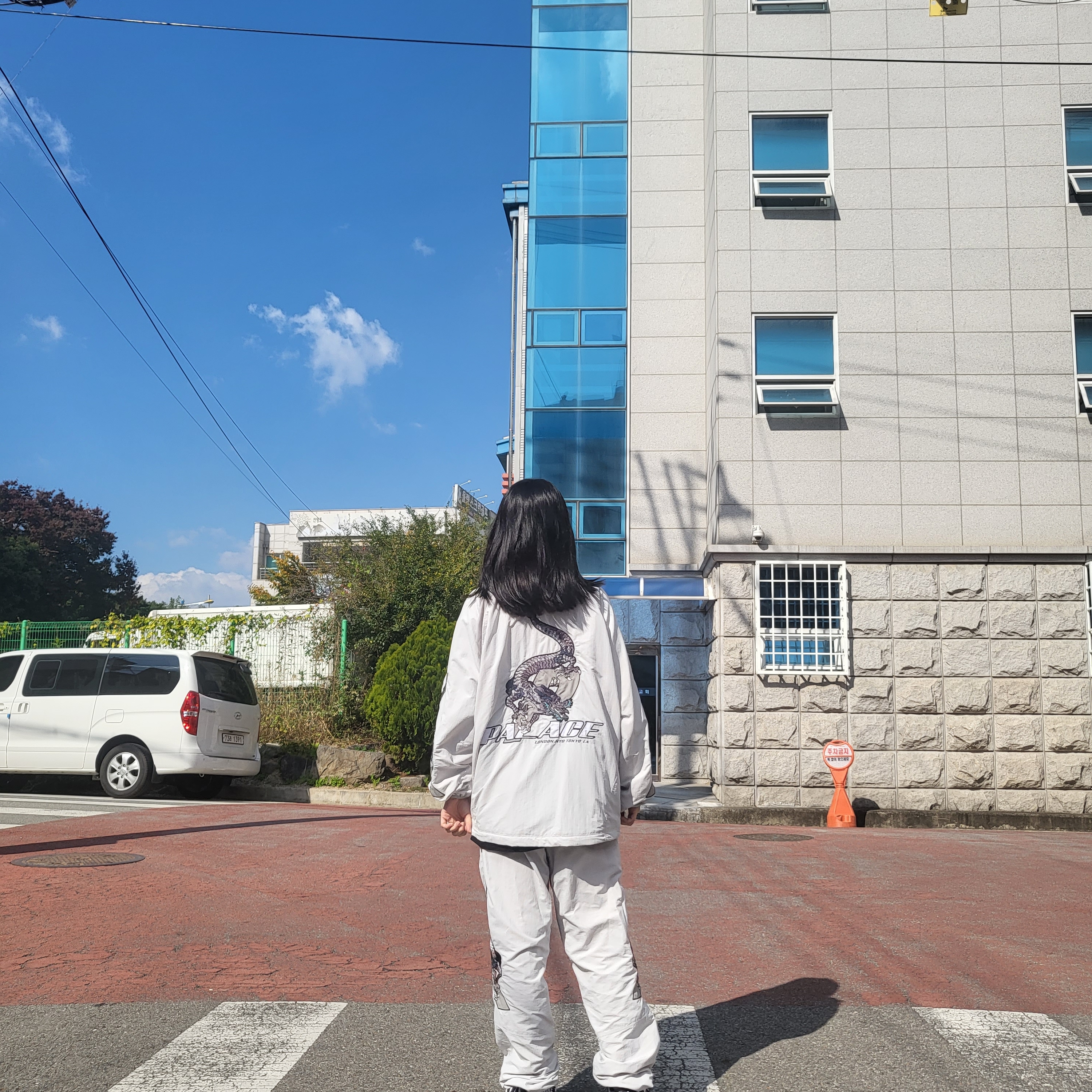 Palace Enter The Dragon Jacket Light Grey - 20FW, Palace Enter The Dragon Joggers Light Grey - 20FW 착용 스타일 - 3