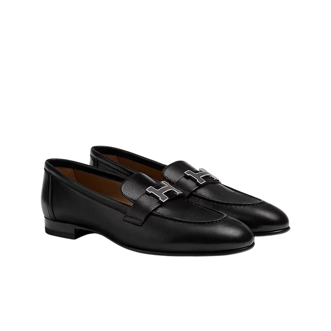 (W) 에르메스 파리 로퍼 고트스킨 & 래커드 팔라듐 하드웨어 누아((W) Hermes Paris Loafers Goatskin & Lacquered Palladium Noir) - 2