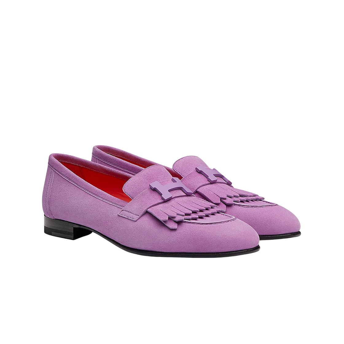 (W) 에르메스 로얄 로퍼 스웨이드 고트스킨 & 래커드 H 비올레 빠름므((W) Hermes Royal Loafers Suede Goatskin & Lacquered H Violet Parme) - 2