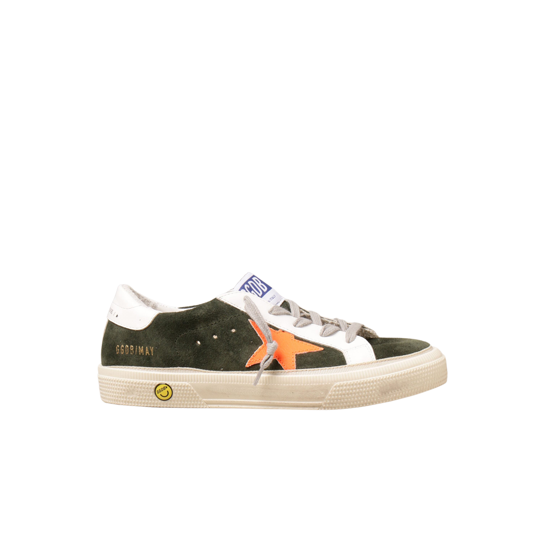 (키즈) 골든구스 메이 밀리터리 그린 스웨이드 오렌지 플루오 화이트탭 스니커즈((Kids) Golden Goose May Military Green Suede Orange Fluo White Heel Tab Sneakers) - 1