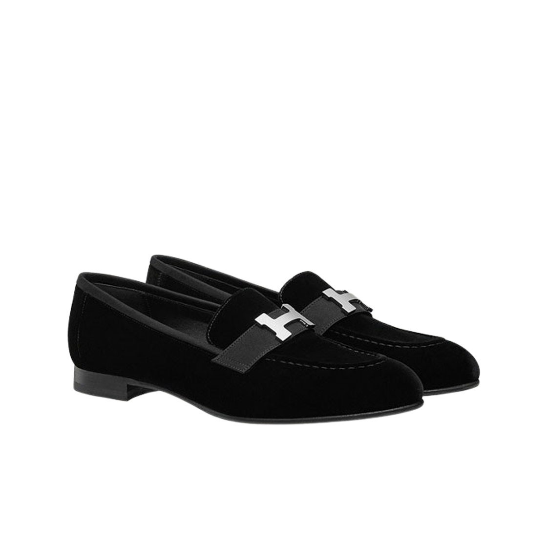 (W) 에르메스 파리 로퍼 벨벳 고트스킨 & 팔라듐 하드웨어 누아((W) Hermes Paris Loafers Velvet Goatskin & Palladium Noir) - 2