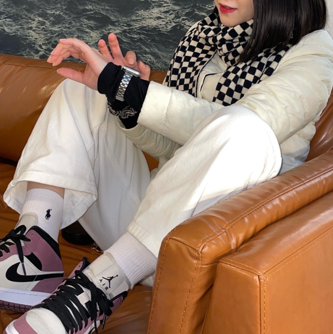 (W) Jordan 1 Mid SE Light Mulberry 착용 스타일