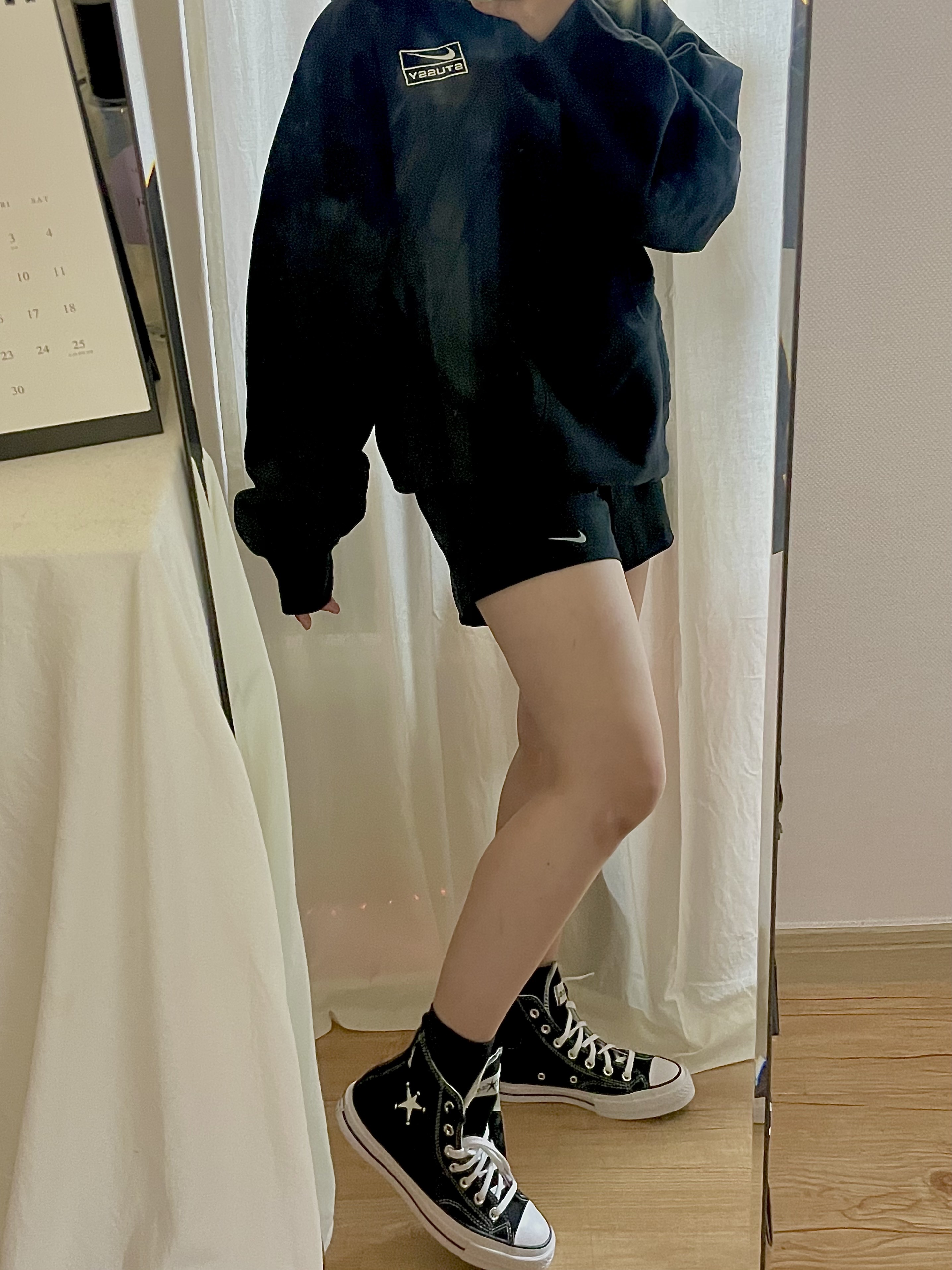 Nike x Stussy NRG RA Washed Pullover Hoodie Black (DN4028-010), Converse x Stussy Chuck 70 High Black 착용 스타일
